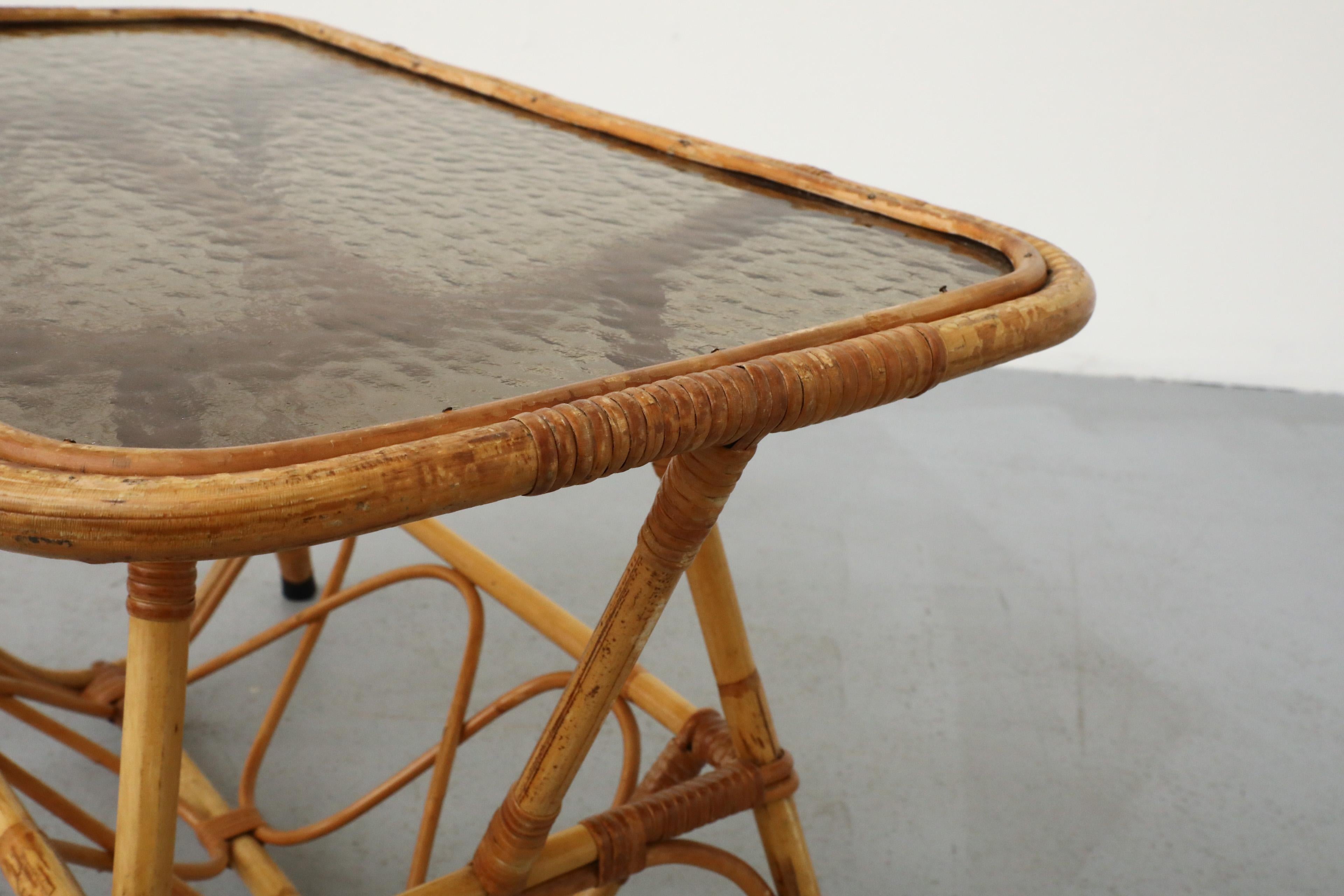 Mid-Century Bamboo and Textured Glass Coffee Table by Rohe Noordwolde 7