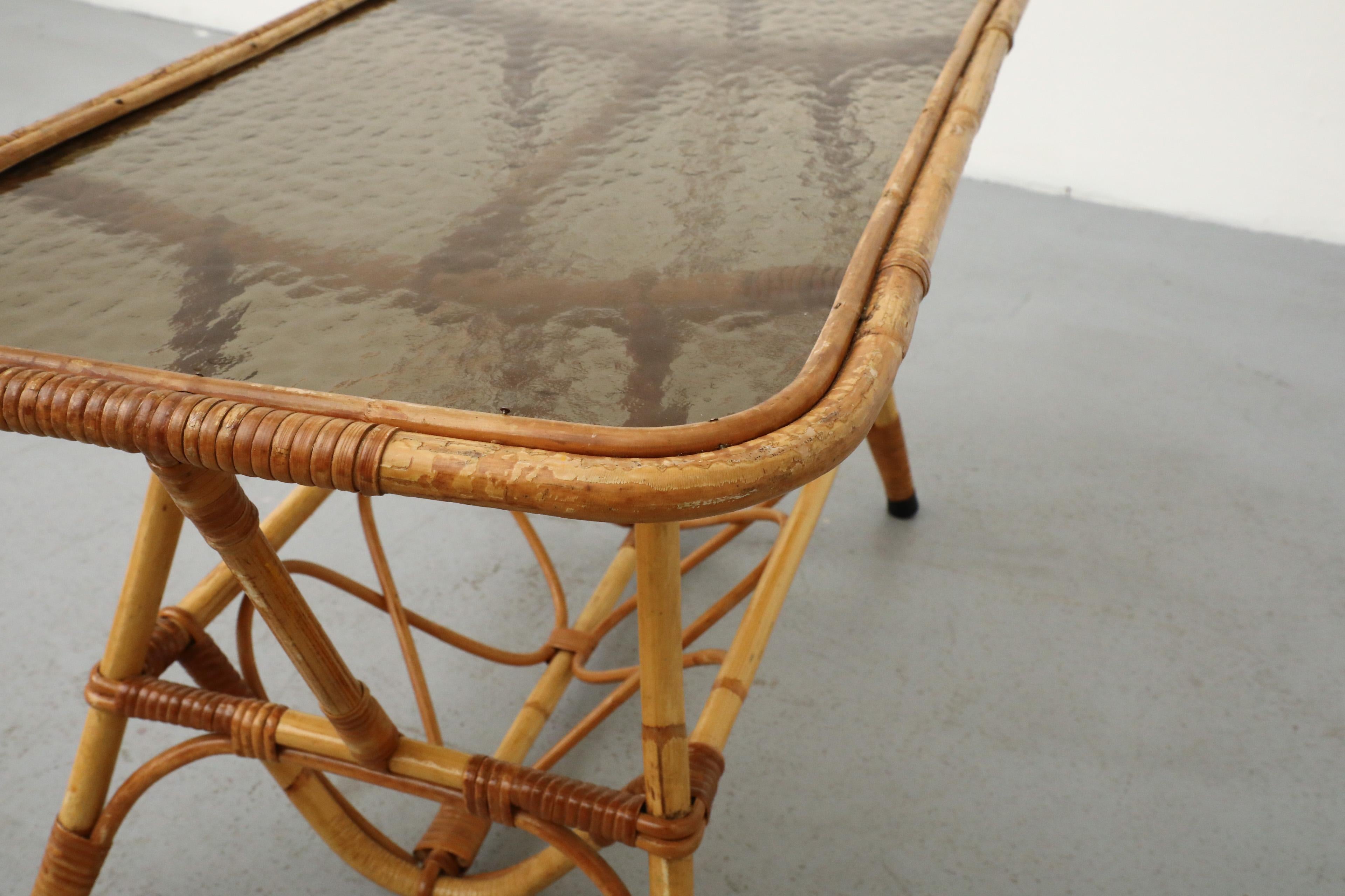 Mid-Century Bamboo and Textured Glass Coffee Table by Rohe Noordwolde 10