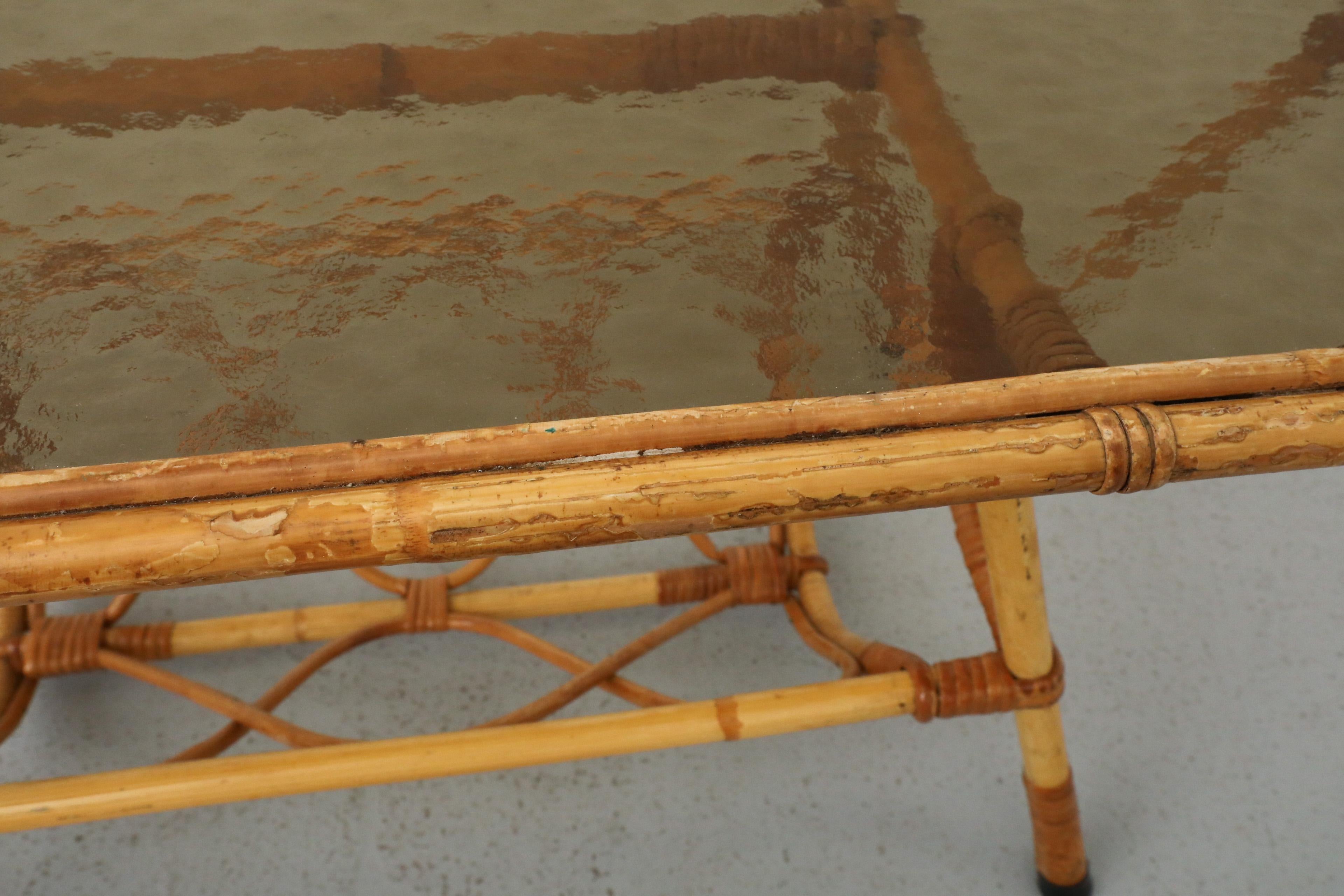 Mid-Century Bamboo and Textured Glass Coffee Table by Rohe Noordwolde 11