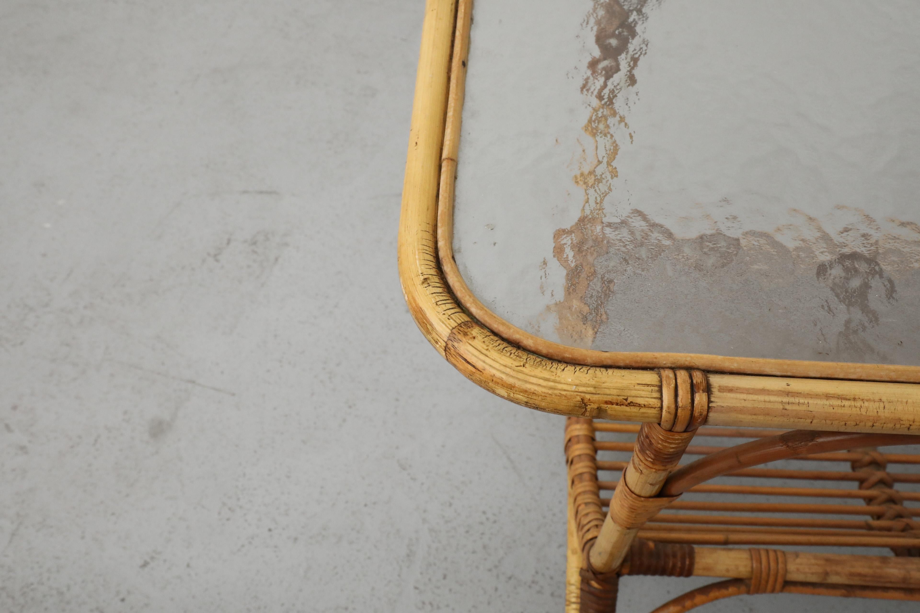 Table basse du milieu du siècle dernier en bambou et verre texturé de Rohe Noordwolde en vente 11