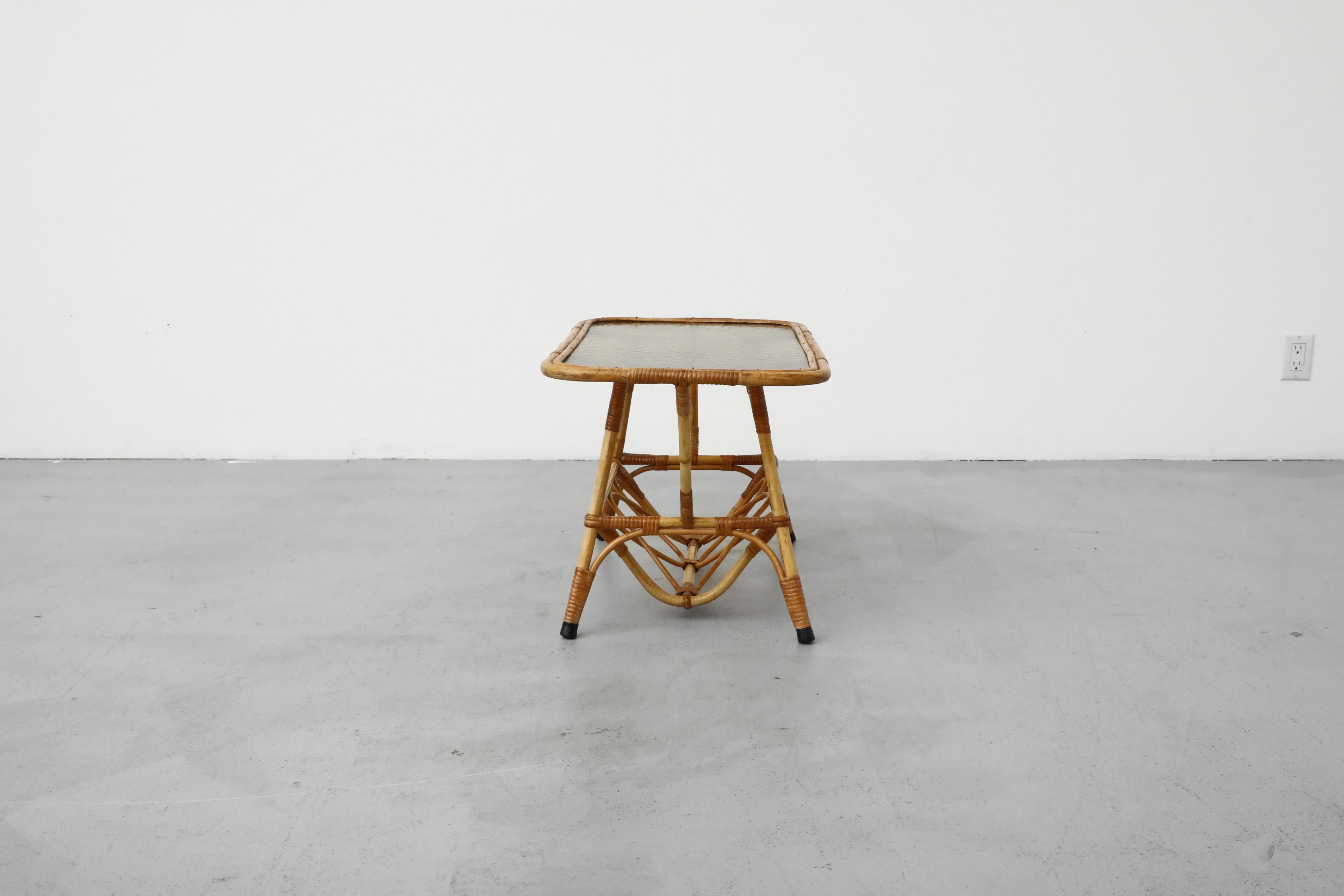 Dutch Mid-Century Bamboo and Textured Glass Coffee Table by Rohe Noordwolde