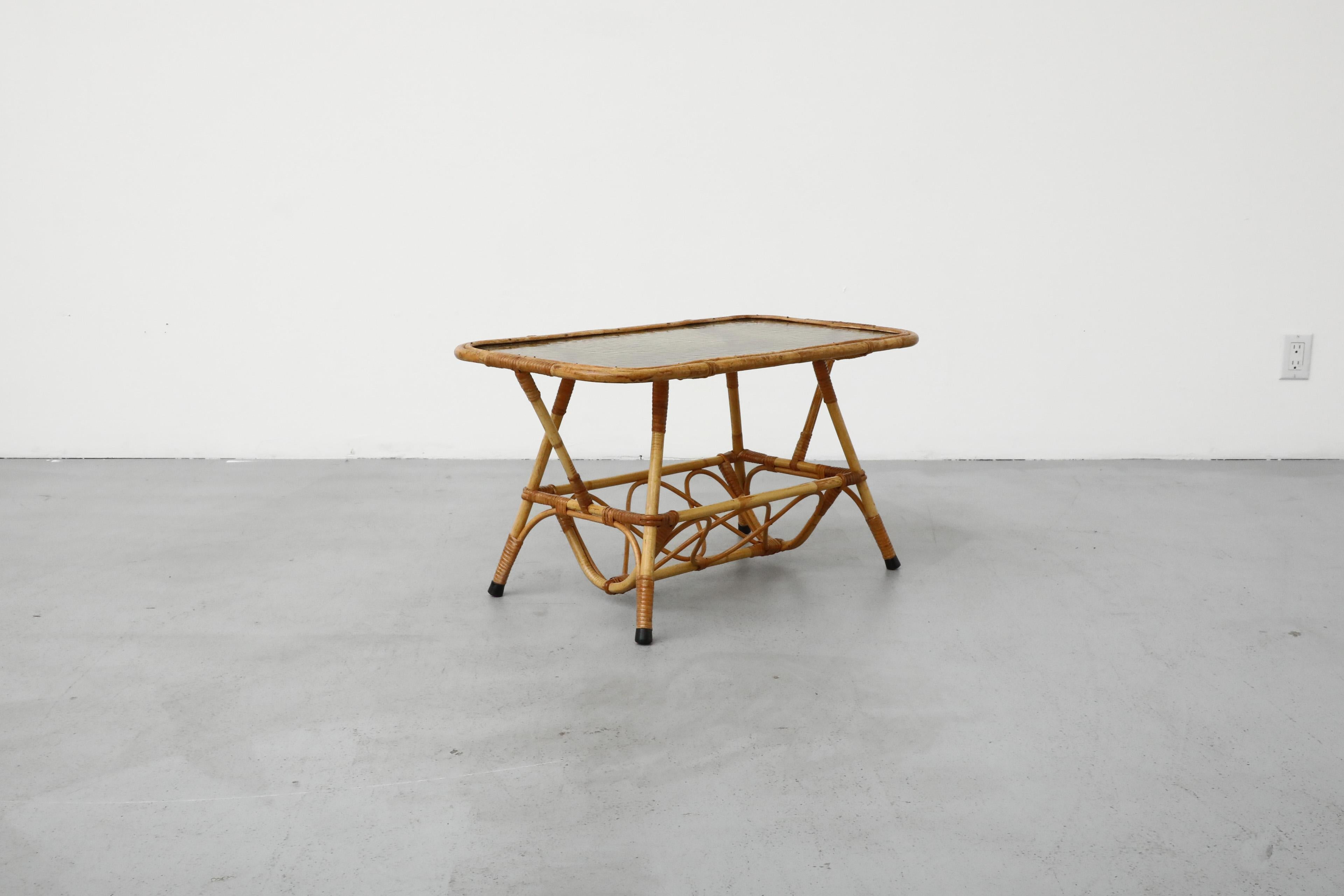 Mid-Century Bamboo and Textured Glass Coffee Table by Rohe Noordwolde In Good Condition In Los Angeles, CA