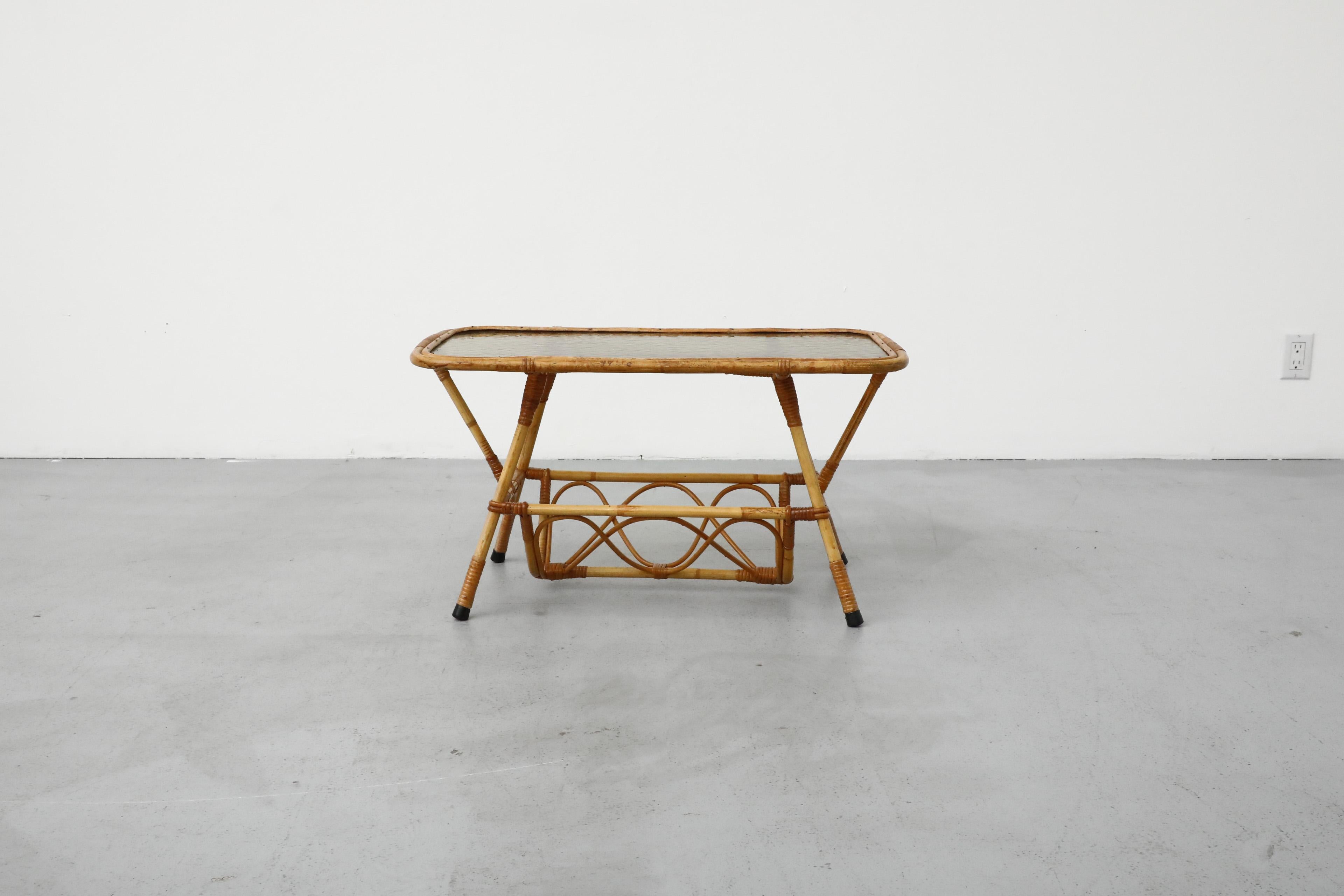 20th Century Mid-Century Bamboo and Textured Glass Coffee Table by Rohe Noordwolde