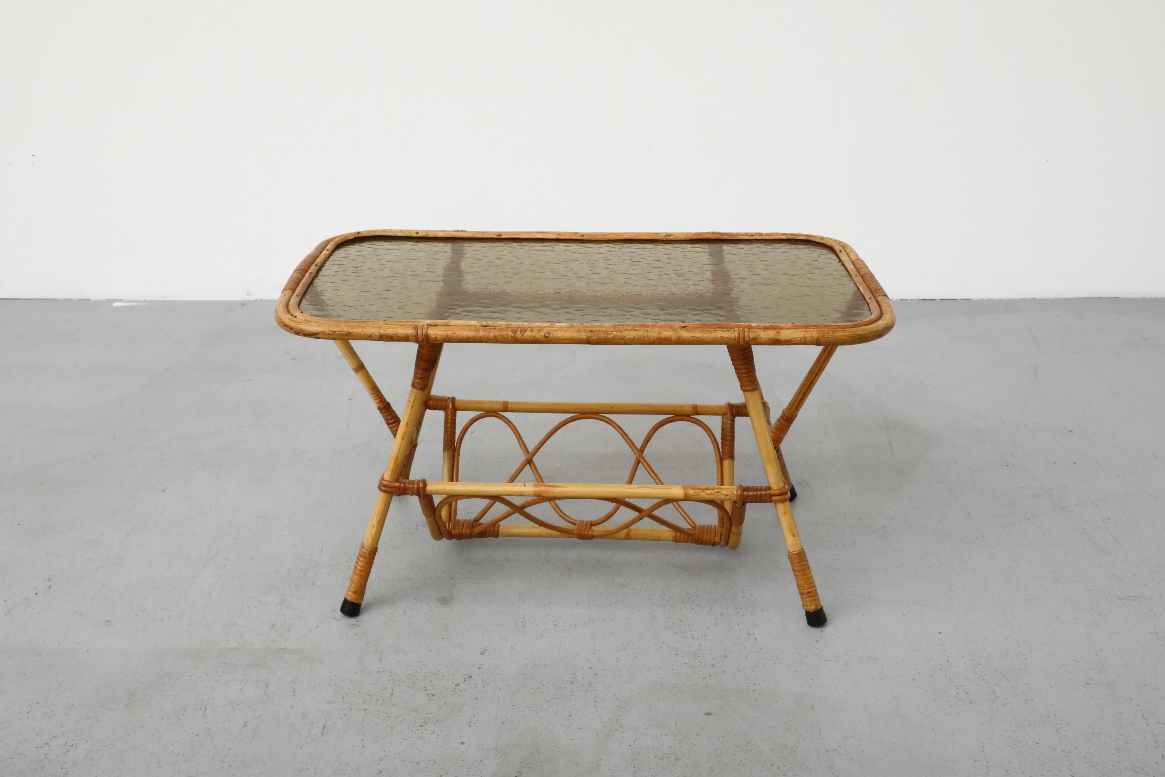 Mid-Century Bamboo and Textured Glass Coffee Table by Rohe Noordwolde 2