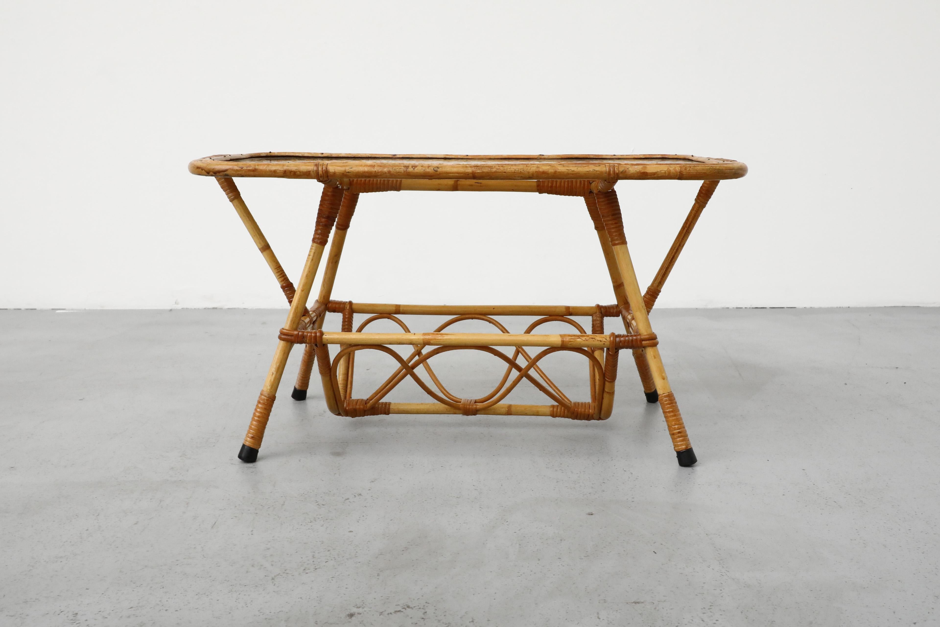 Mid-Century Bamboo and Textured Glass Coffee Table by Rohe Noordwolde 3