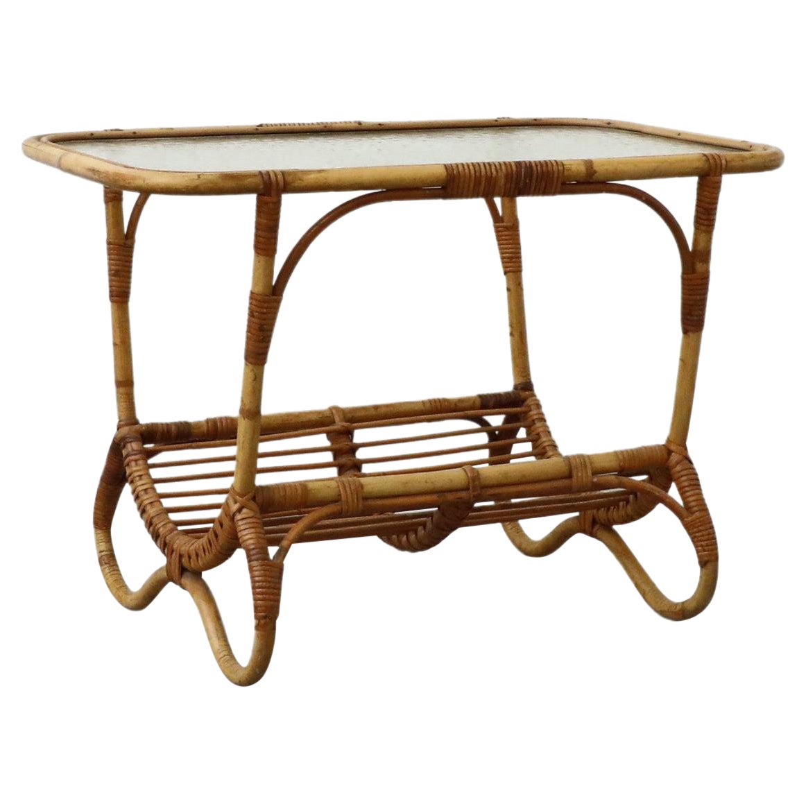 Mid-Century Bamboo and Textured Glass Coffee Table by Rohe Noordwolde