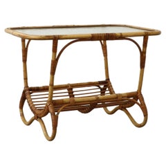 Table basse du milieu du siècle dernier en bambou et verre texturé de Rohe Noordwolde