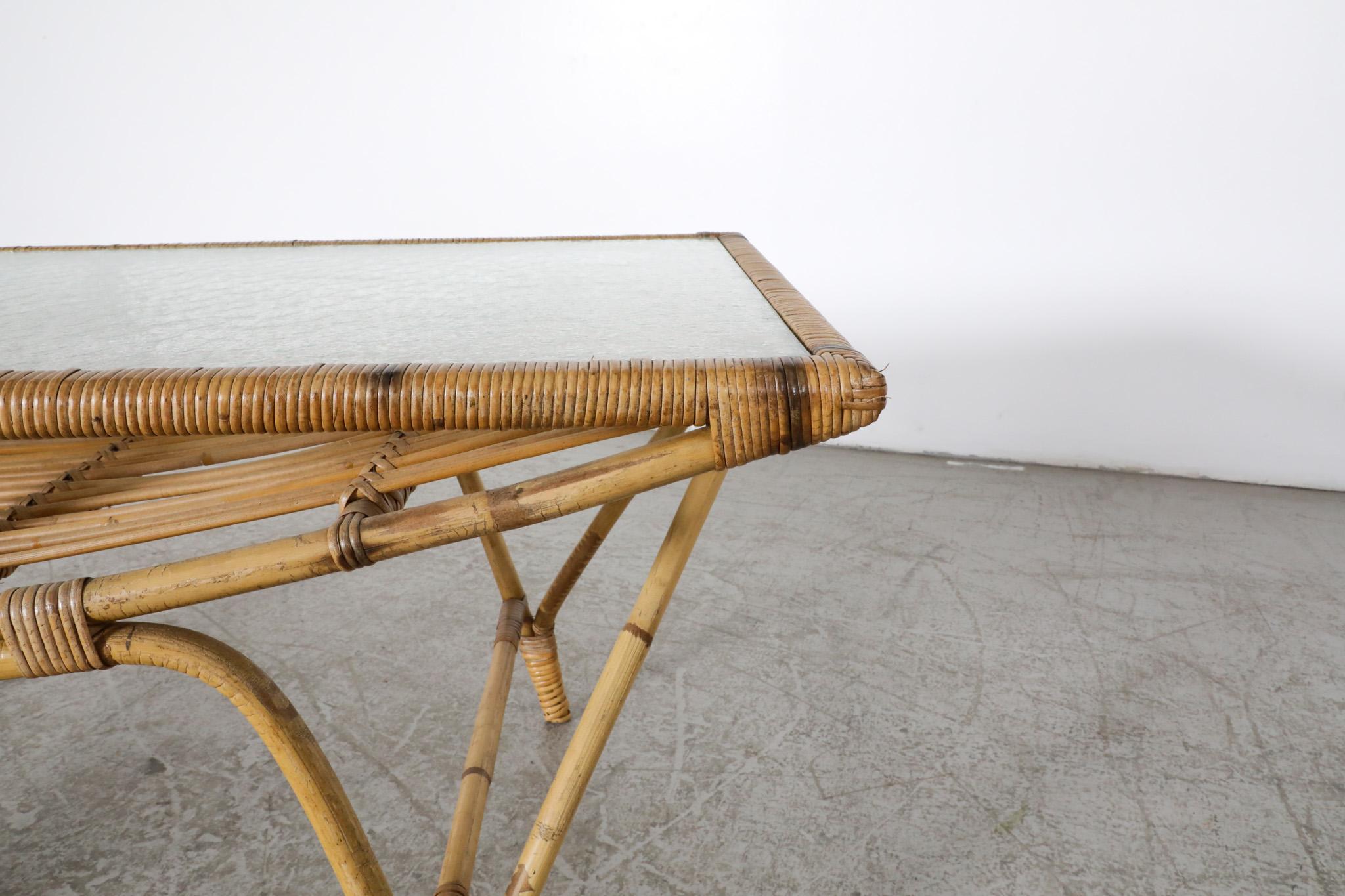 Mid-Century Bamboo and Textured Glass Coffee Table For Sale 5
