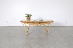 Rechteckiger Couchtisch aus Bambus und strukturiertem Glas aus der Jahrhundertmitte