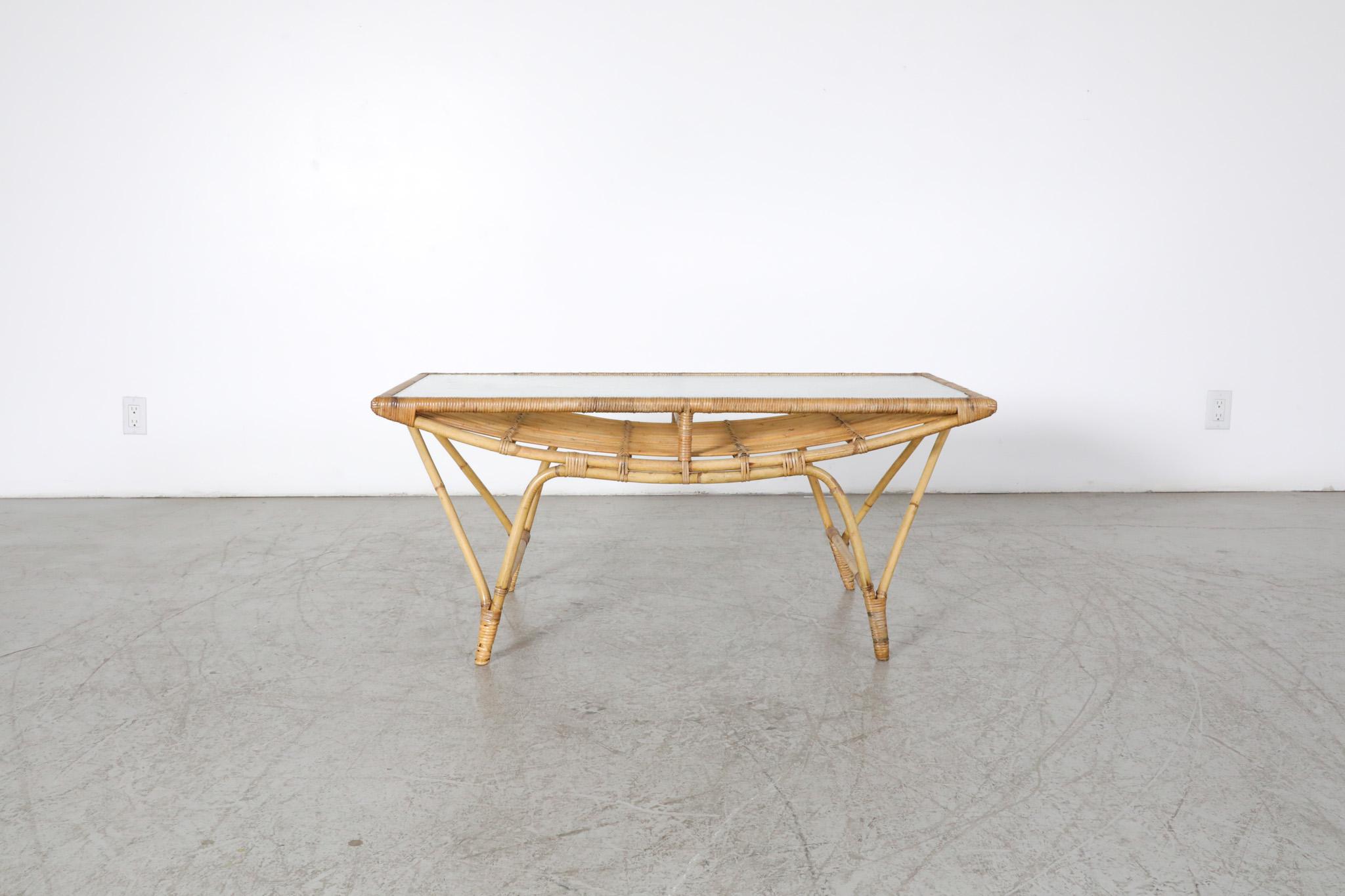 Mid-Century Modern Mid-Century Bamboo and Textured Glass Coffee Table