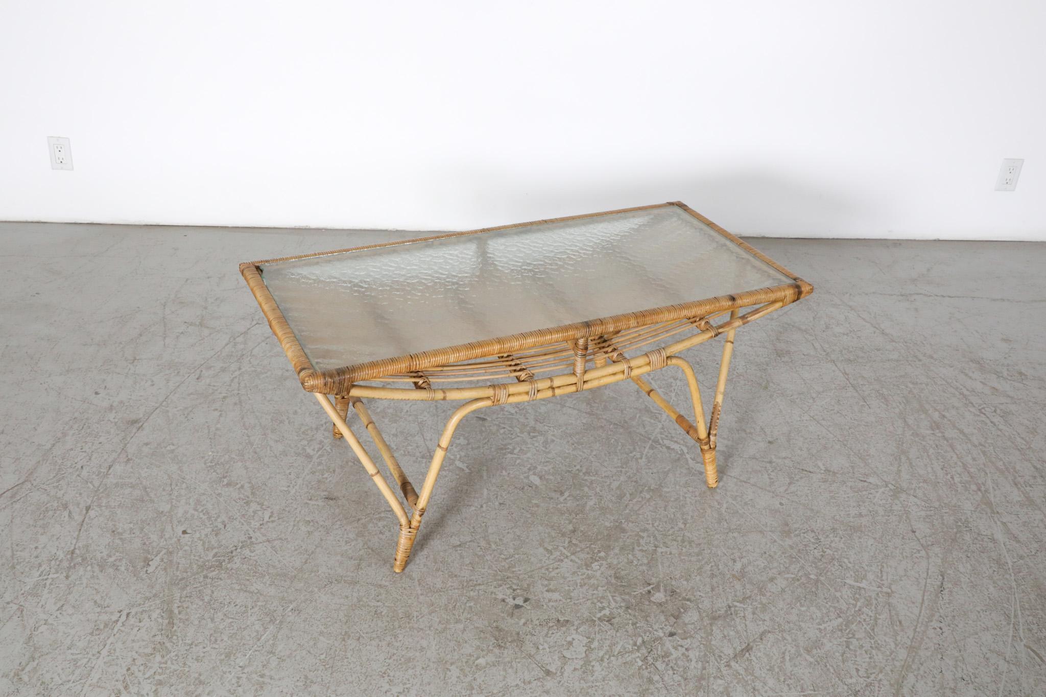 Mid-Century Bamboo and Textured Glass Coffee Table 1