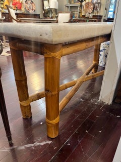 Mid Century Bamboo and Travertine Console Table