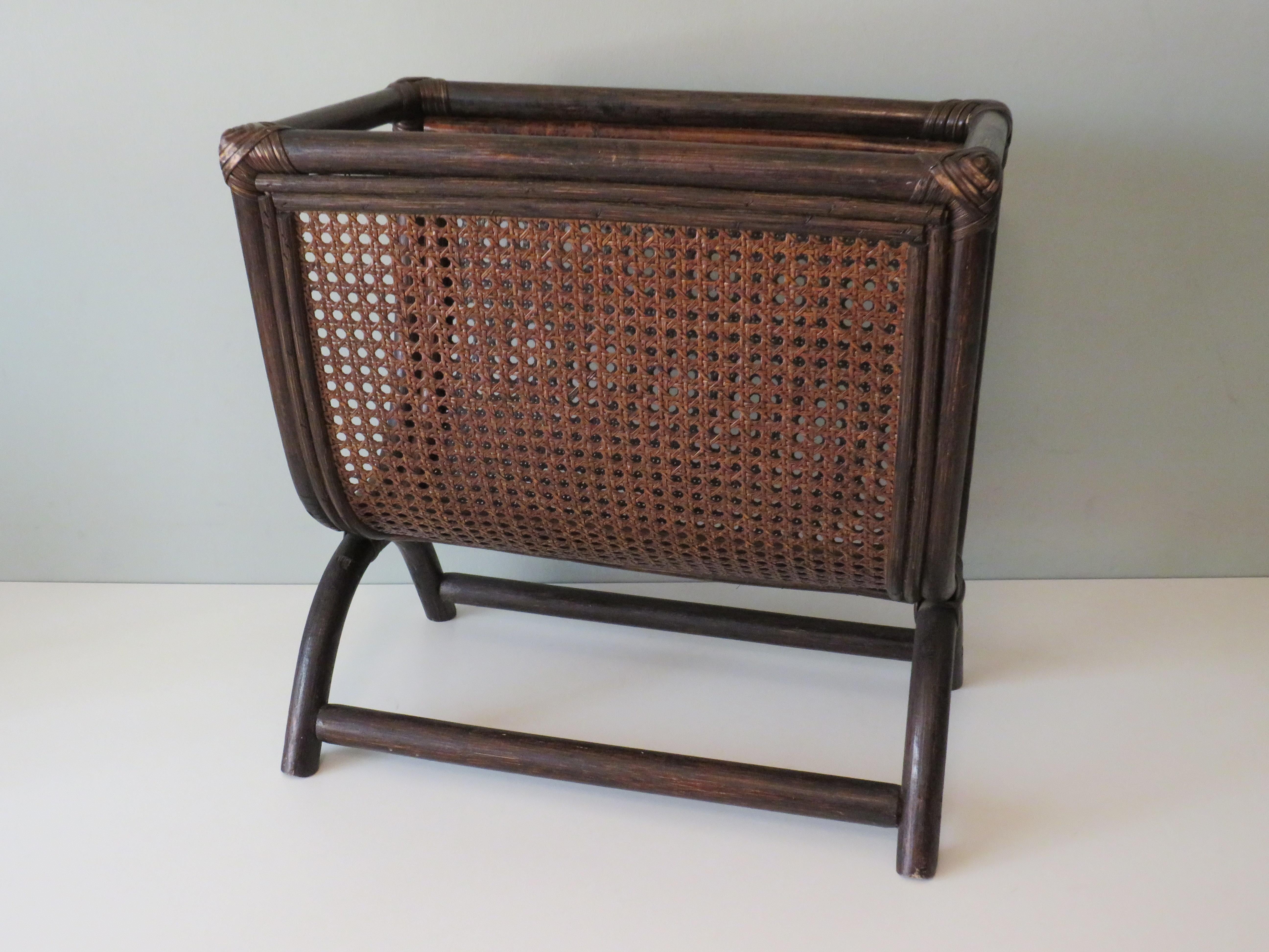 Mid-Century Modern Mid Century Bamboo and Webbing Magazine Rack, Italy 1960 For Sale