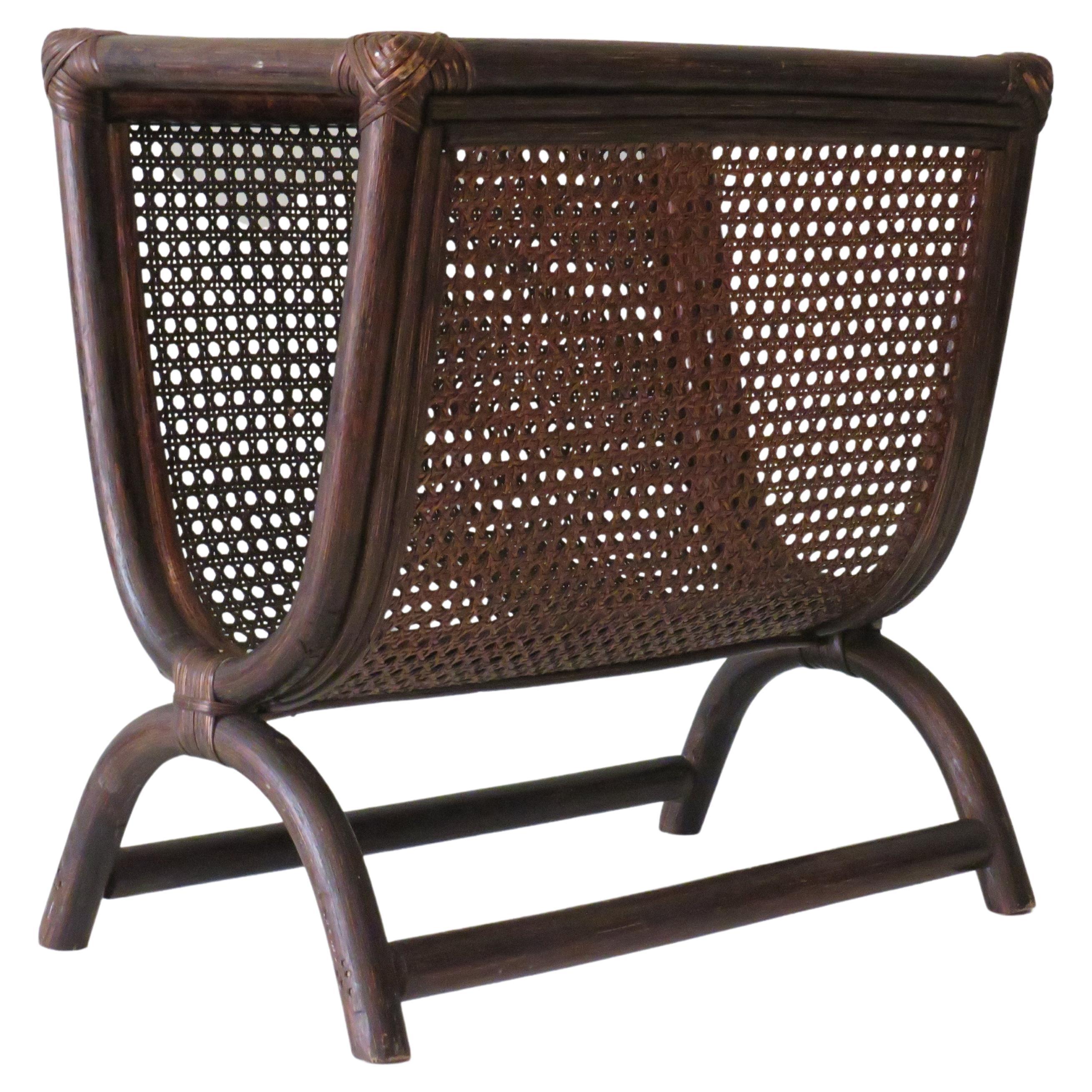 Mid Century Bamboo and Webbing Magazine Rack, Italy 1960 For Sale