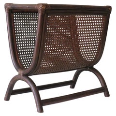 Mid Century Bamboo and Webbing Magazine Rack, Italy 1960