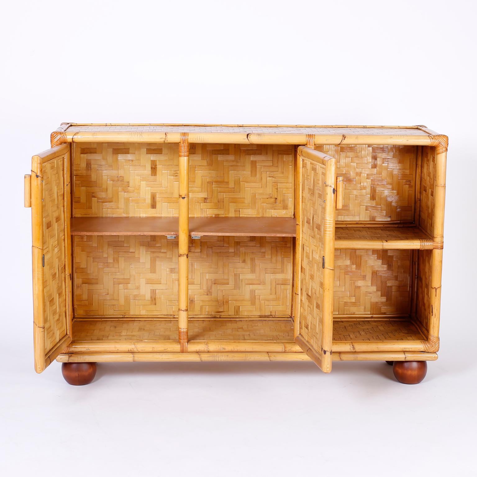 20th Century Midcentury Bamboo and Wicker Cabinet or Server