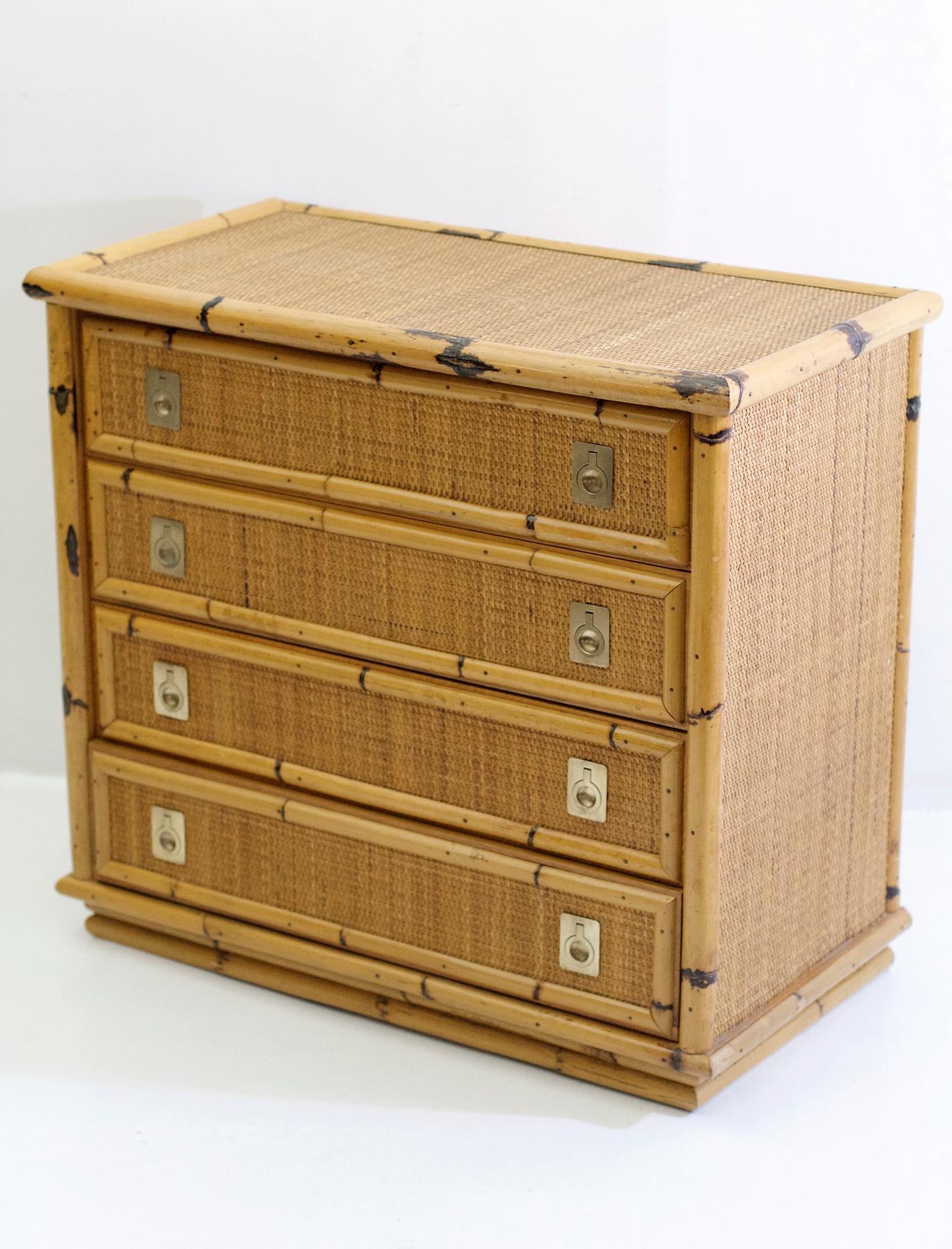 Mid Century Bamboo and Wicker Chest of Drawers by Dal Vera, Italy In Good Condition In Albano Laziale, Rome/Lazio