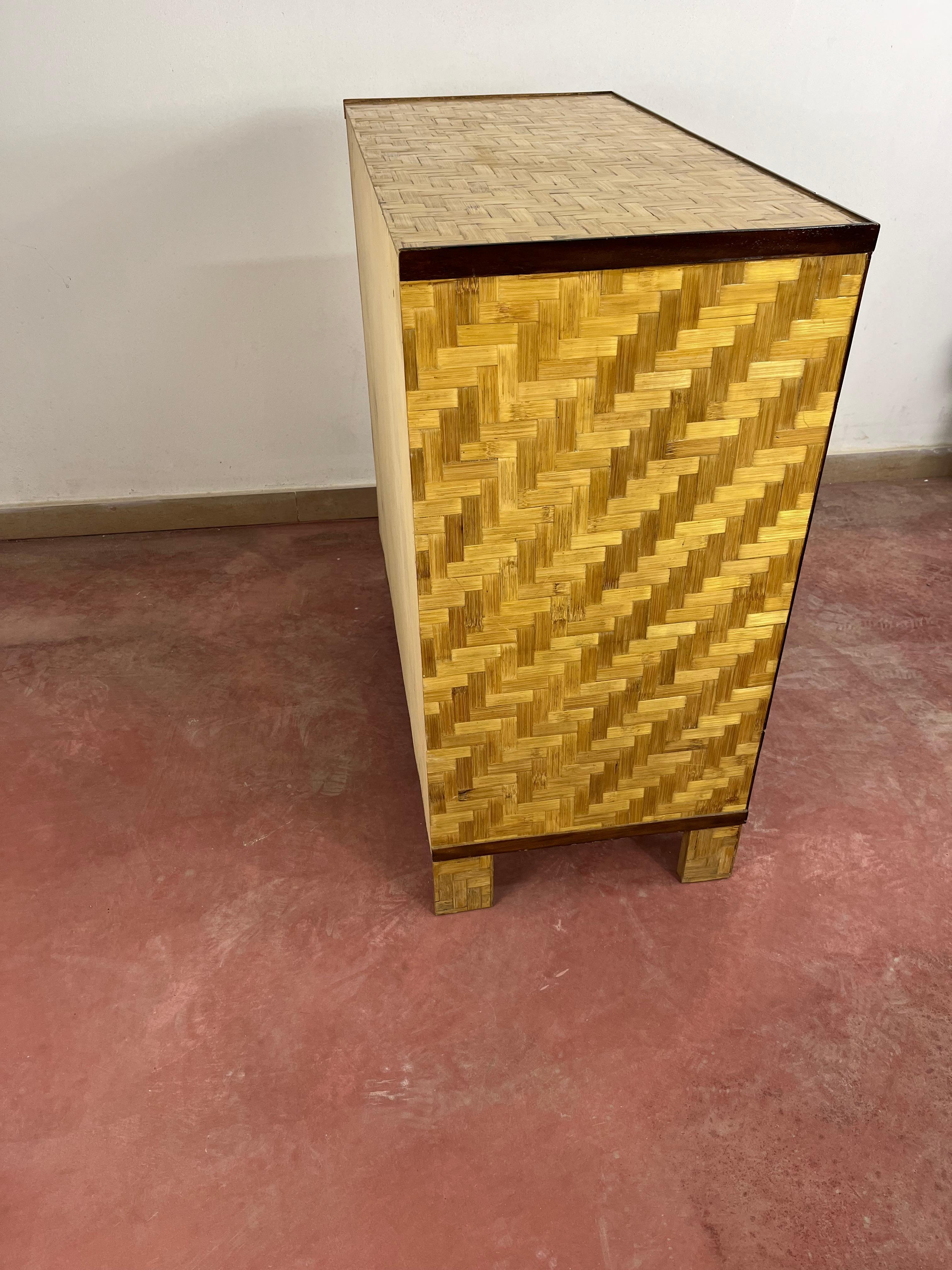 Cassettiera in bambù e vimini di metà secolo nello stile di Dal Vera, anni '60 in vendita 7