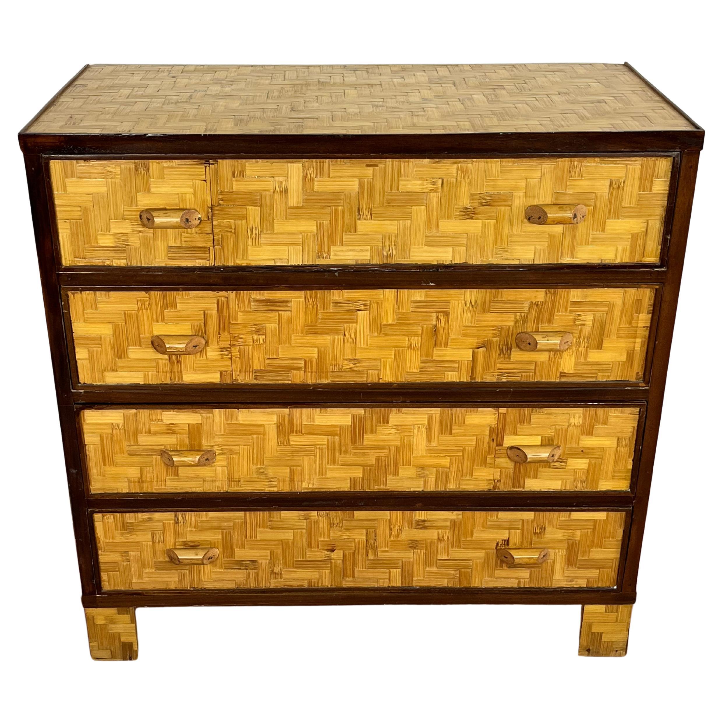 Mid-Century Bamboo And Wicker Chest Of Drawers In The Style Of Dal Vera, 1960s
