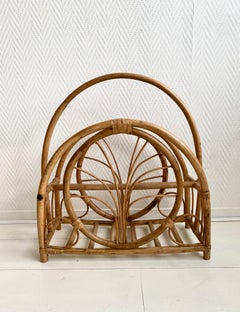 Midcentury Bamboo and Wicker Magazine Holder