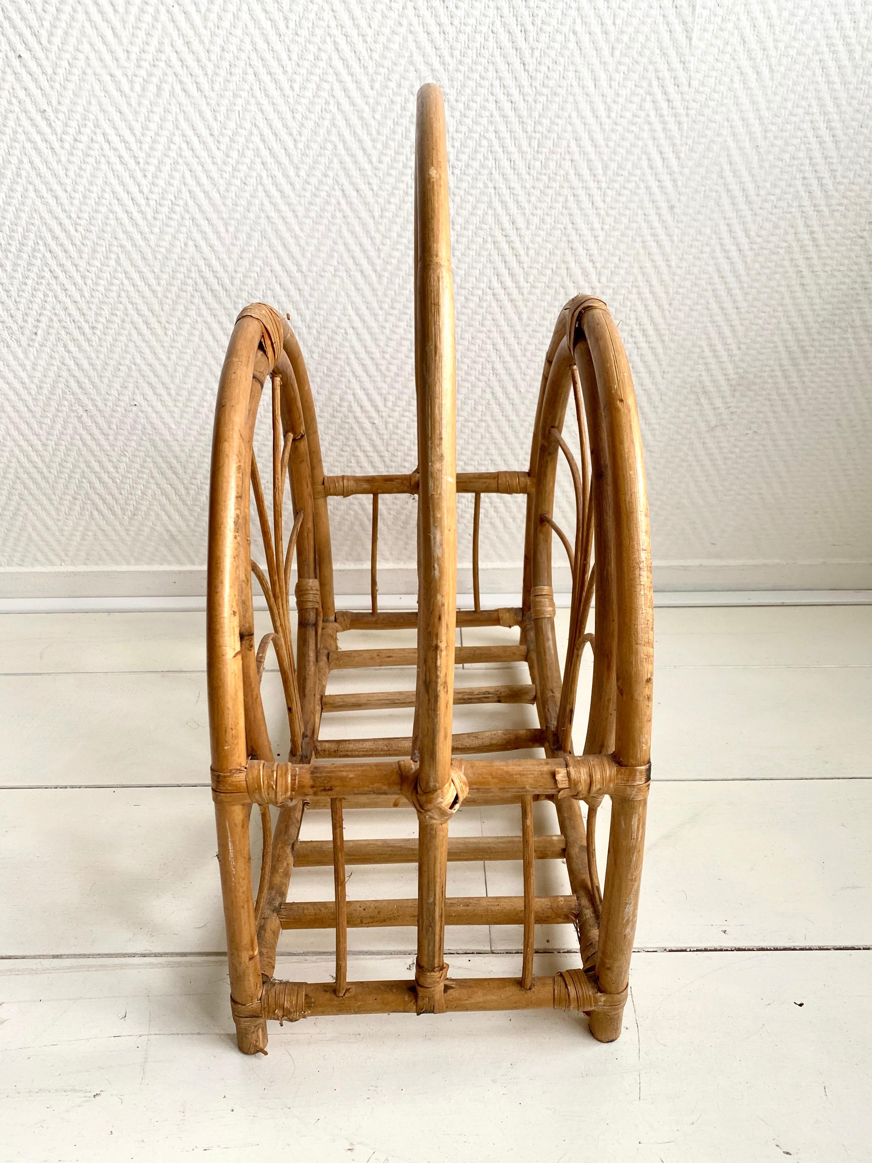 Dutch Midcentury Bamboo and Wicker Magazine Holder For Sale