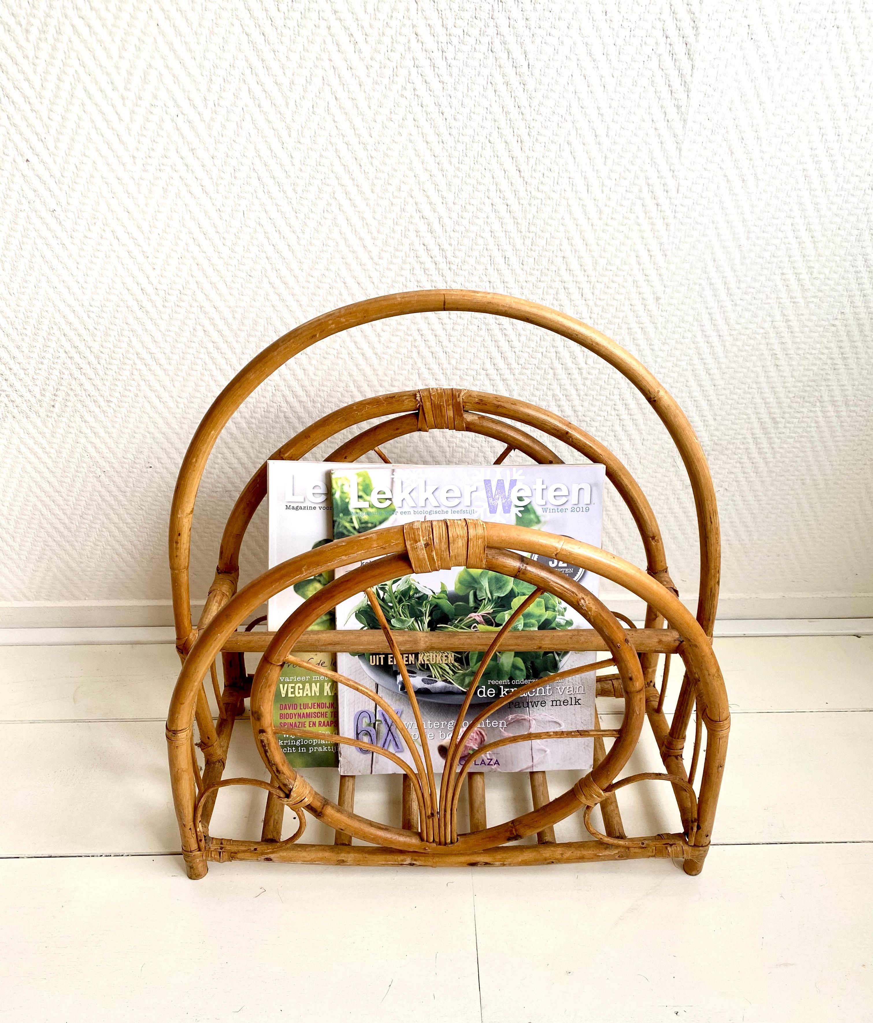 Midcentury Bamboo and Wicker Magazine Holder For Sale 1