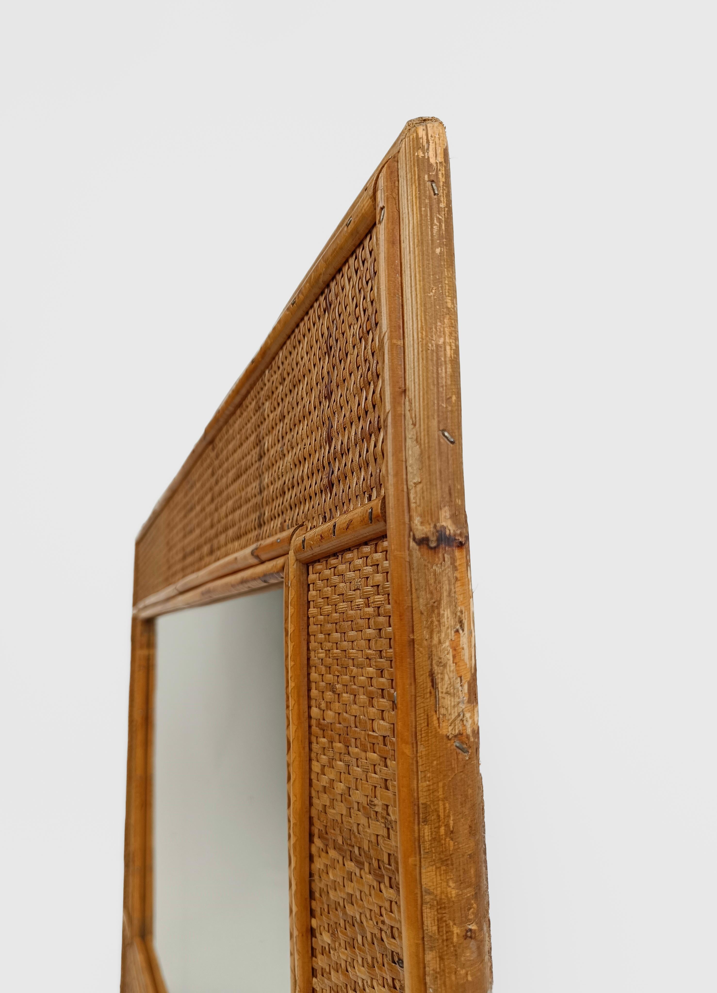 Mid-Century Bamboo and Woven Rectangular Wicker Mirror, Italy, 1970 For Sale 7