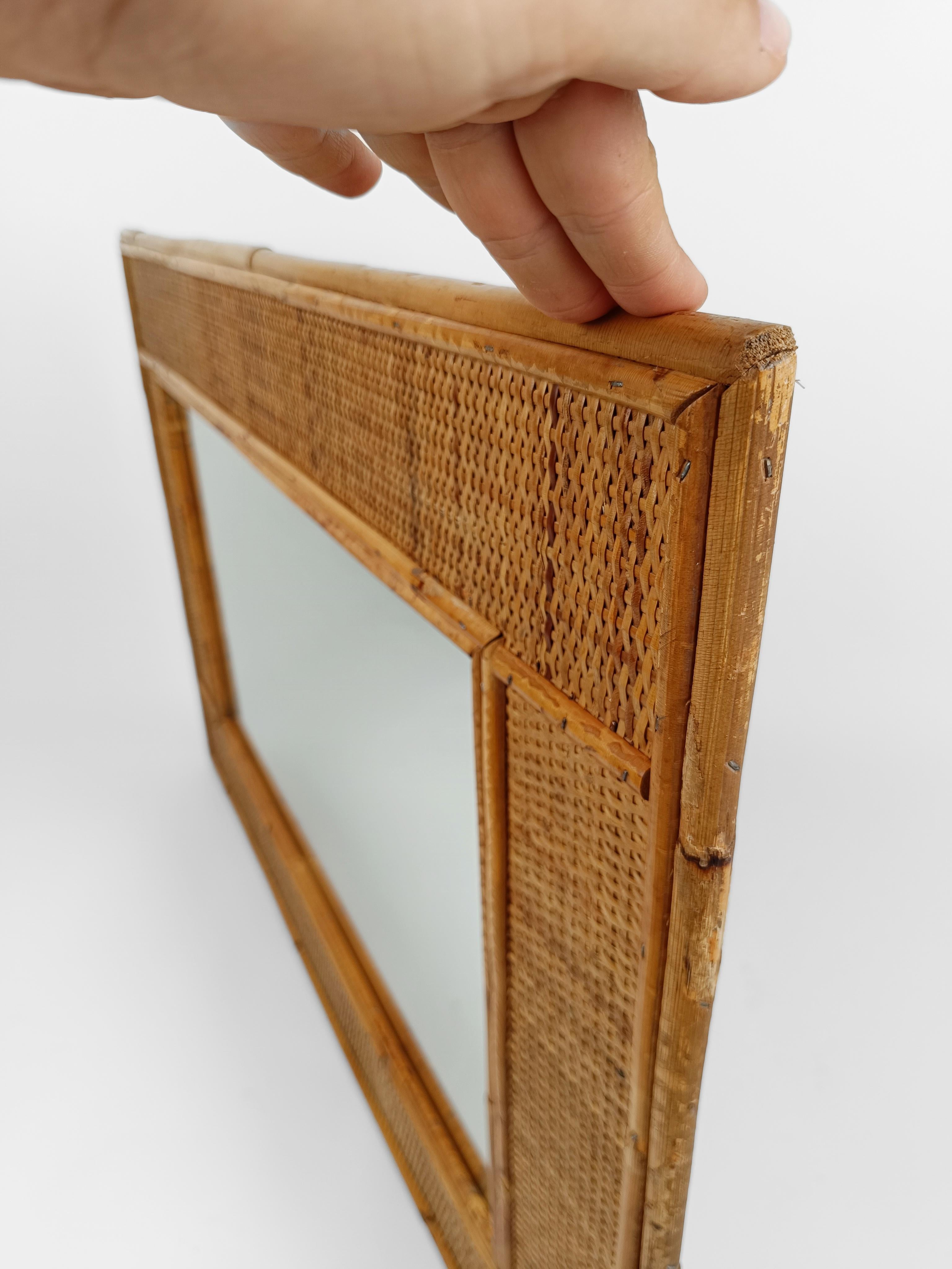 Mid-Century Bamboo and Woven Rectangular Wicker Mirror, Italy, 1970 For Sale 10