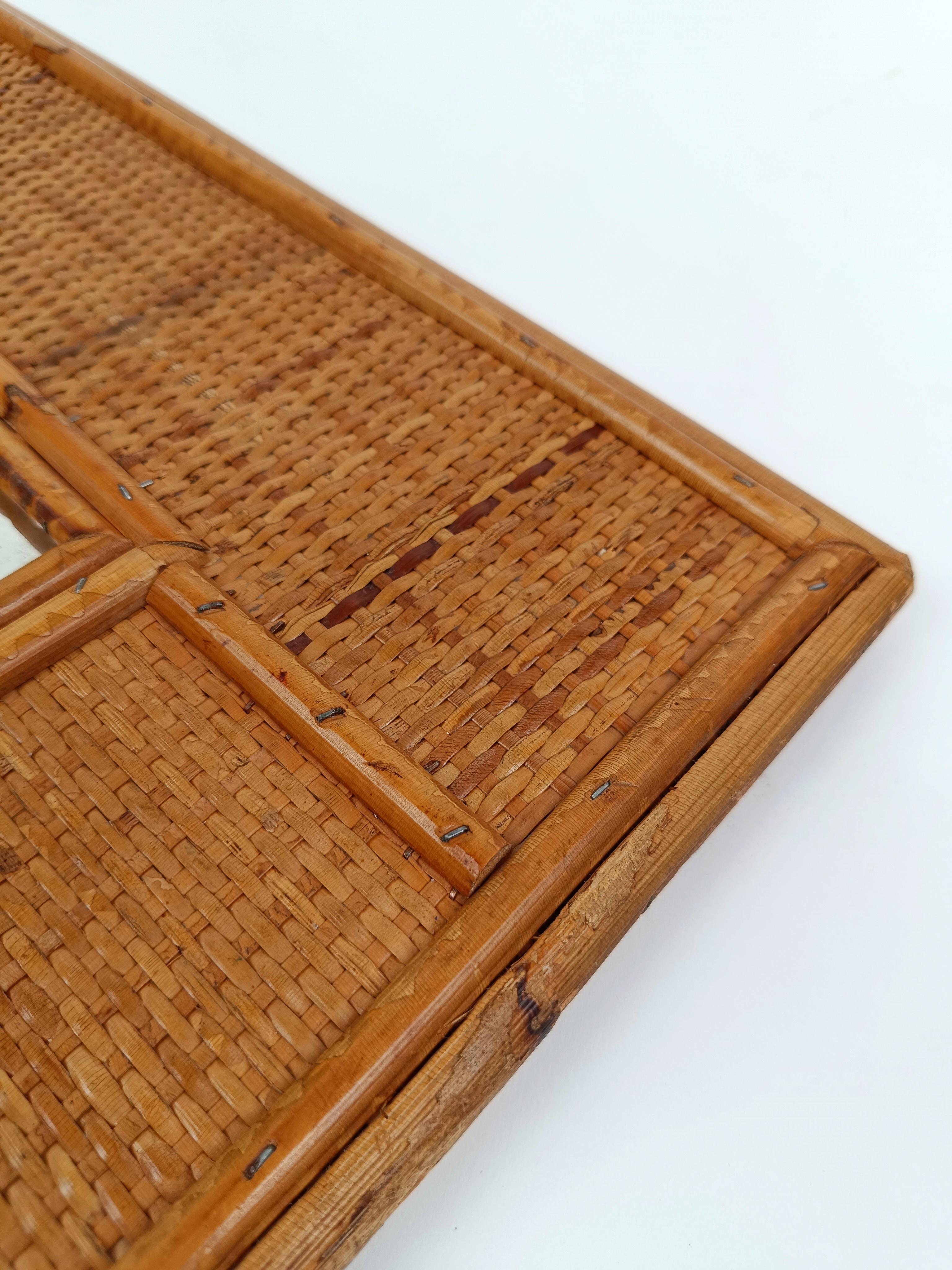 Mid-Century Bamboo and Woven Rectangular Wicker Mirror, Italy, 1970 For Sale 8