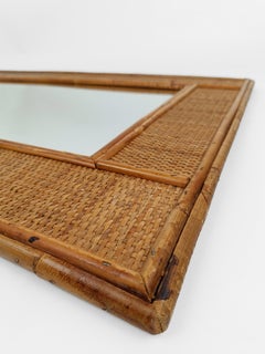 Mid-Century Bamboo and Woven Rectangular Wicker Mirror, Italy, 1970