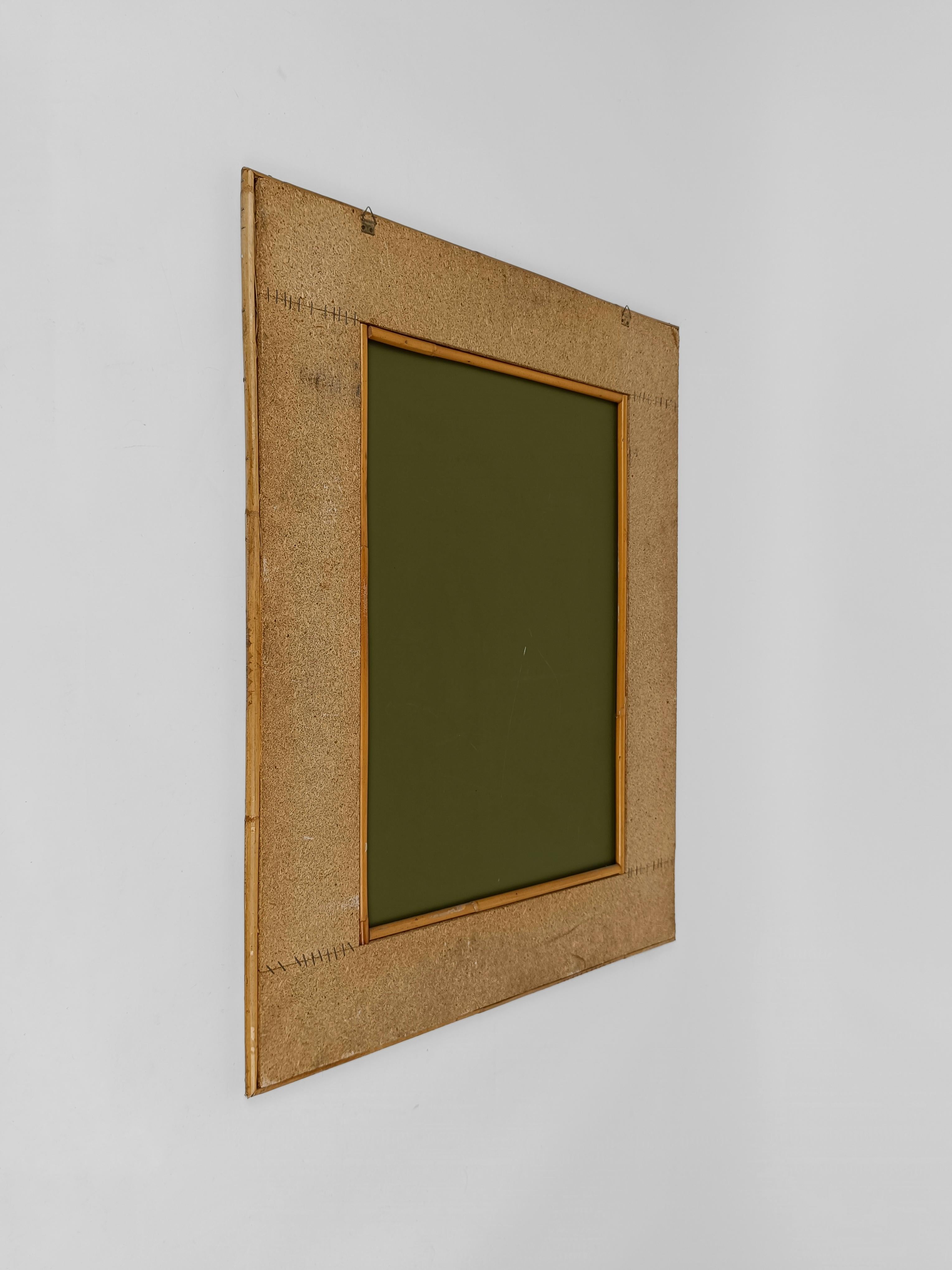 Mid-Century Bamboo and Woven Rectangular Wicker Mirror, Italy, 1970 In Good Condition For Sale In Roma, IT
