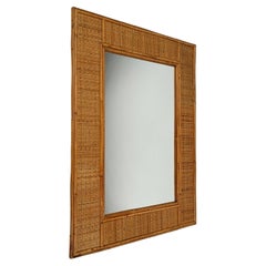 Mid-Century Bamboo and Woven Rectangular Wicker Mirror, Italy, 1970