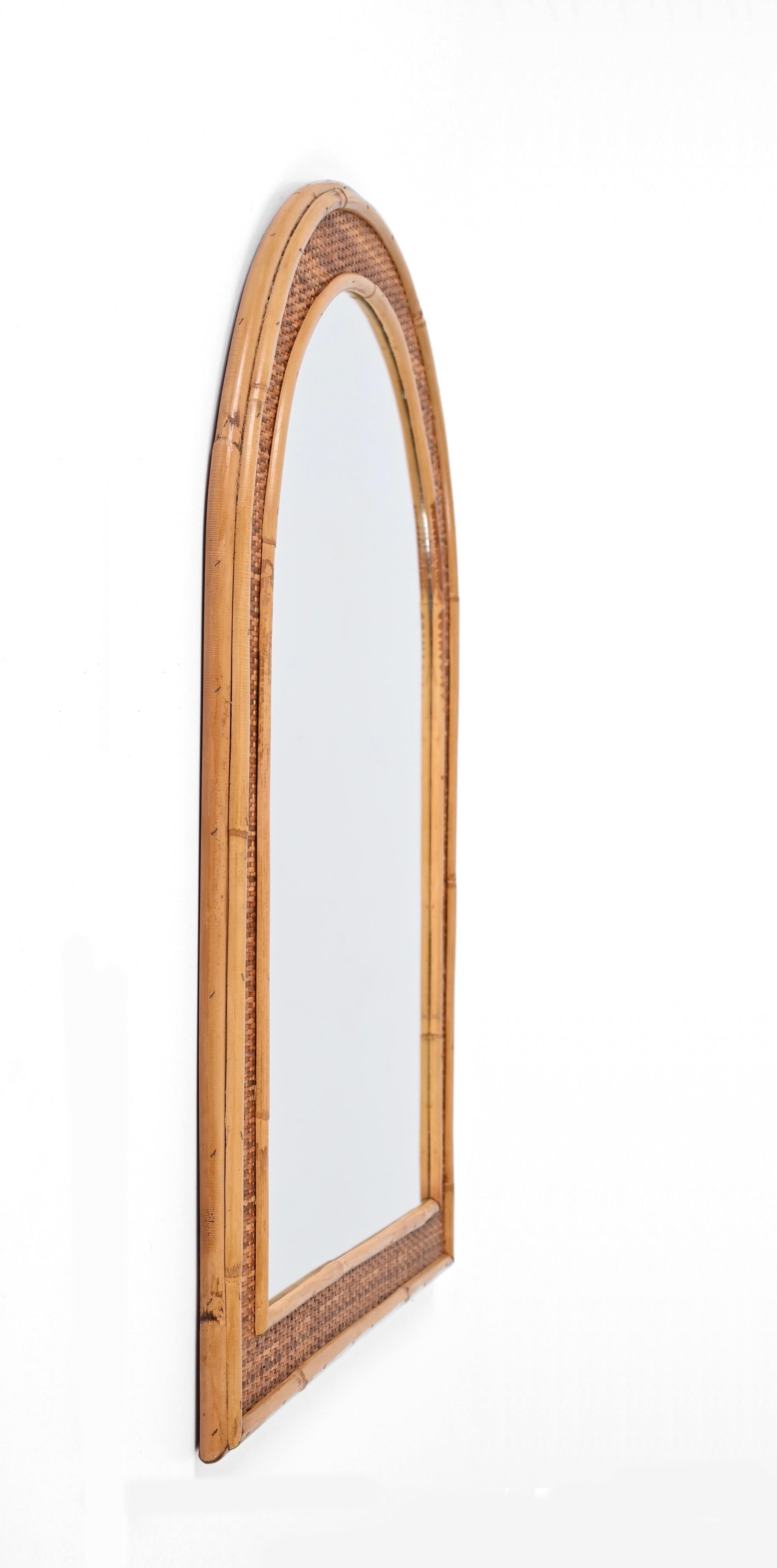 Bogenspiegel aus Bambus und Weidengeflecht, Italien, Mitte des Jahrhunderts, 1970 im Angebot 4