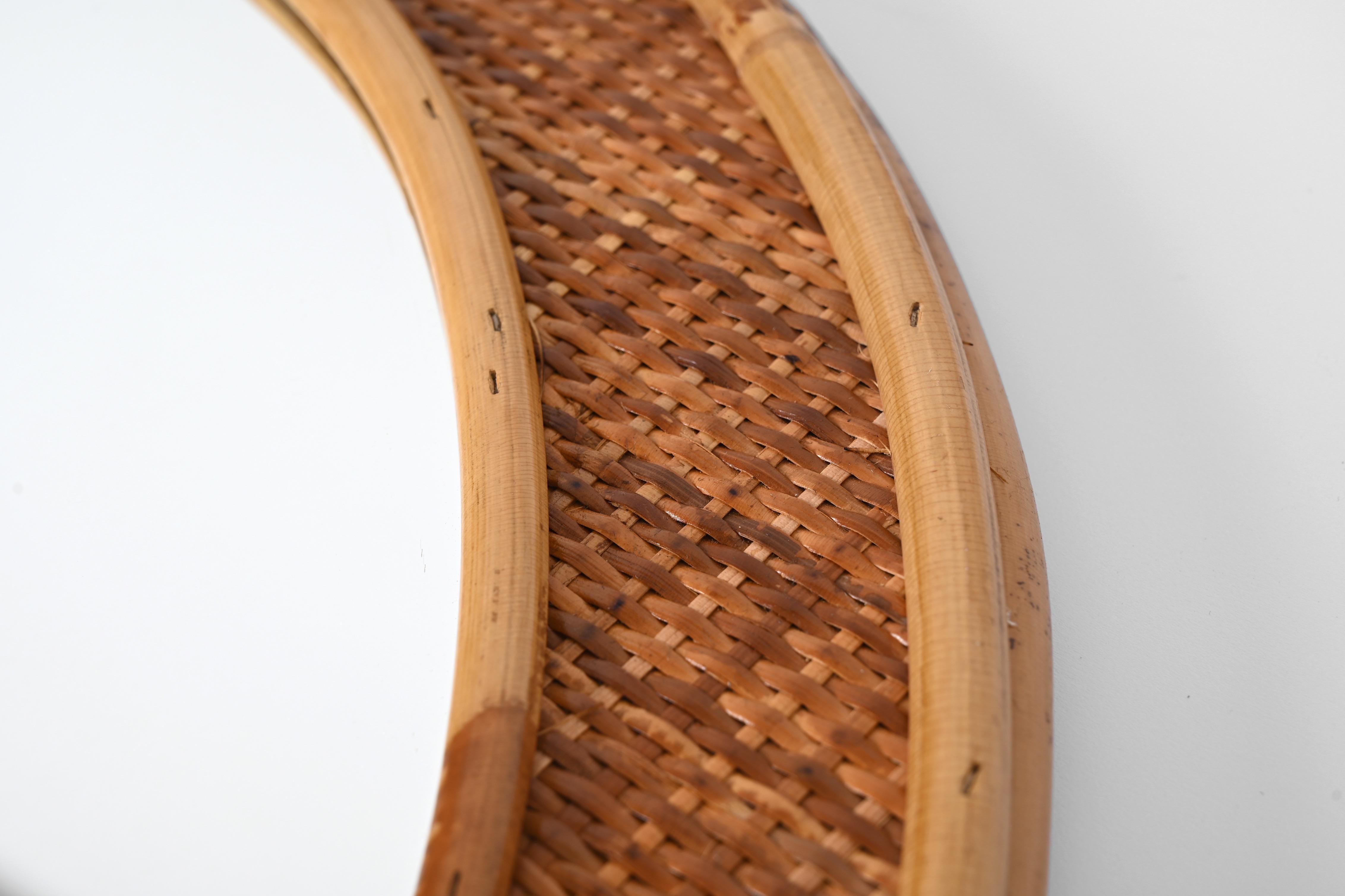 Mid-Century Modern Mid-Century Bamboo and Woven Wicker Arch Mirror, Italy, 1970 For Sale