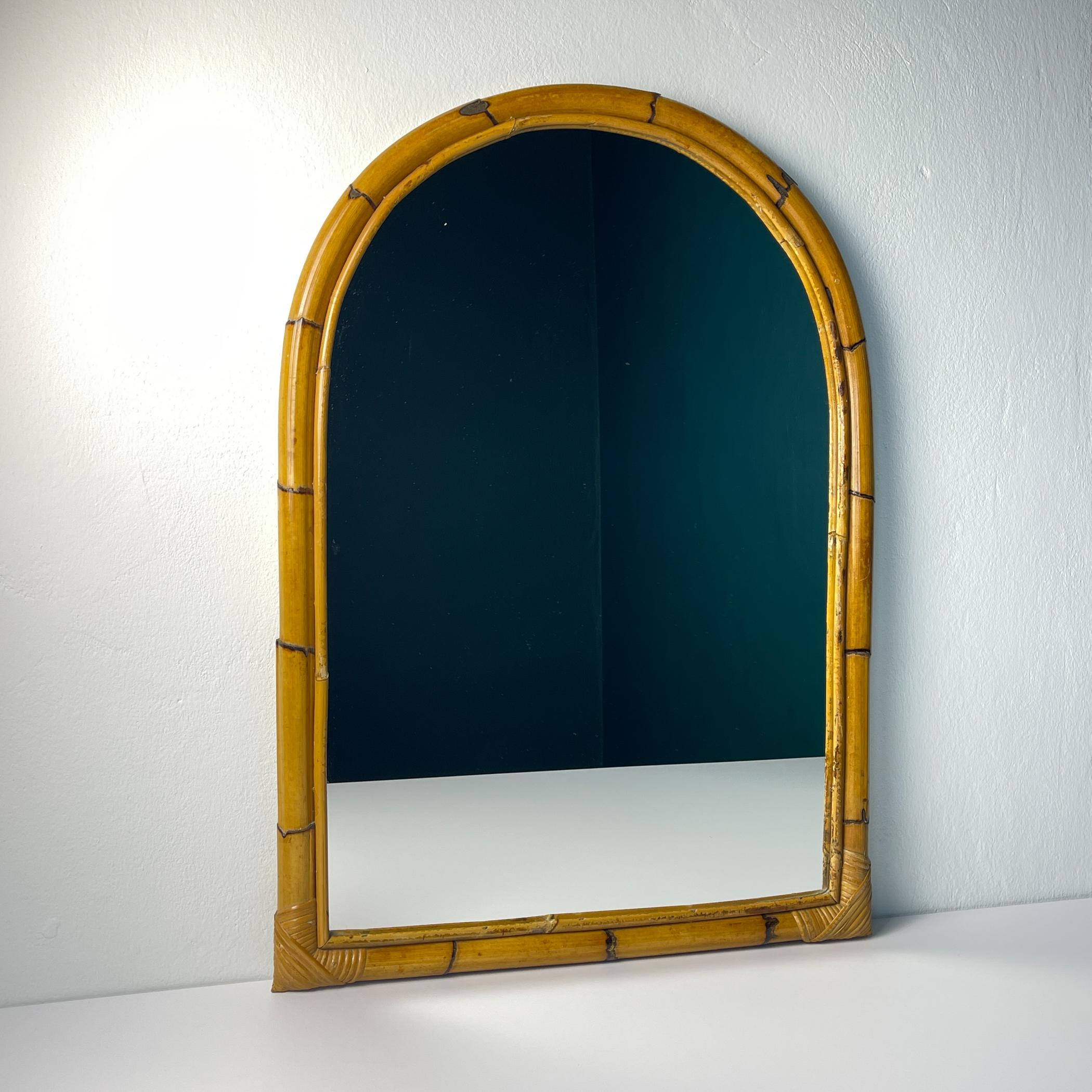 Mid-Century Bamboo Arch Wall Mirror, Italy, 1960s In Good Condition For Sale In Miklavž Pri Taboru, SI