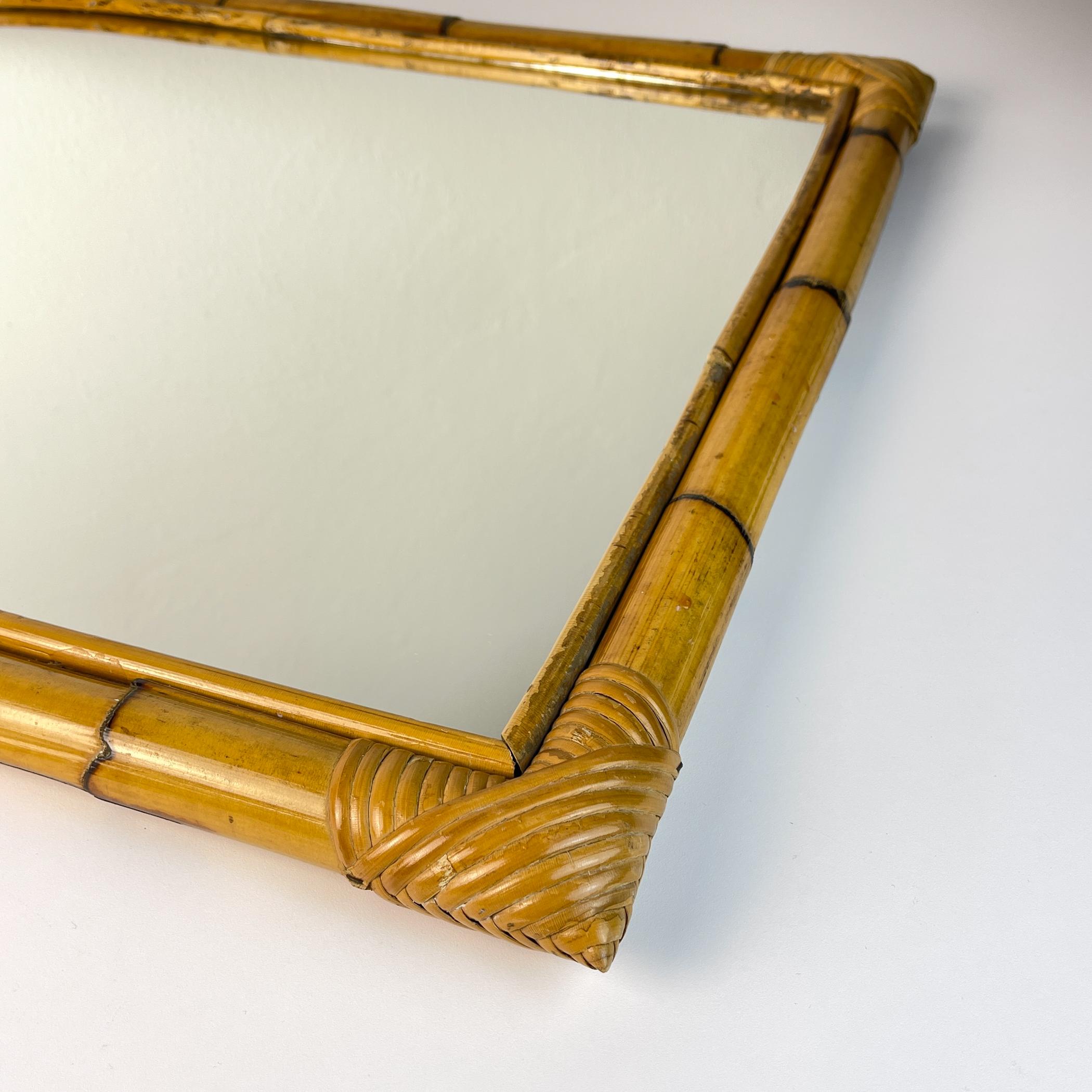 20th Century Mid-Century Bamboo Arch Wall Mirror, Italy, 1960s For Sale