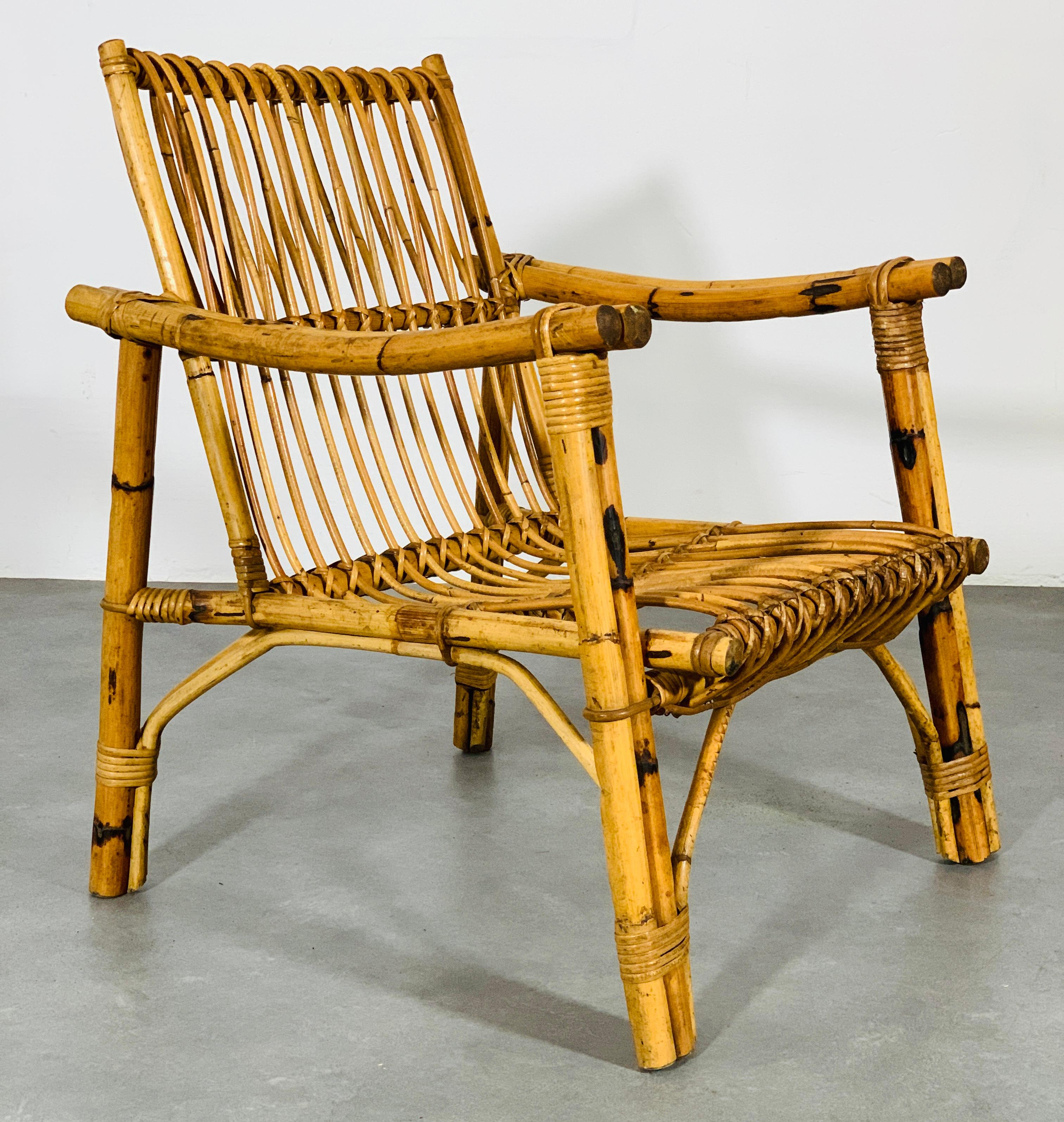 Sillones de bambú de mediados de siglo, influencias del Torii japonés. Dal Vera, Italia, años 60 en venta 2