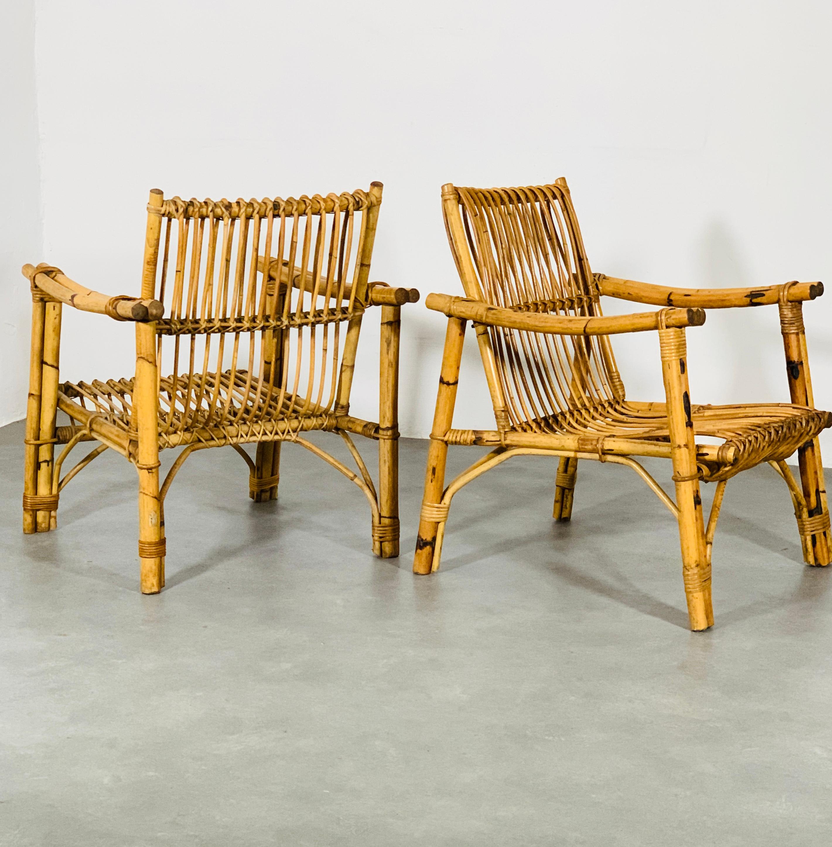 Sillones de bambú de mediados de siglo, influencias del Torii japonés. Dal Vera, Italia, años 60 en venta 3