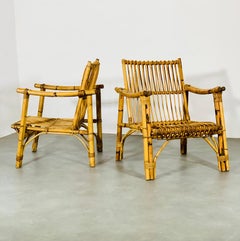 Mid-Century Bamboo armchairs, Japanese Torii influences. Dal Vera, Italy, 1960's