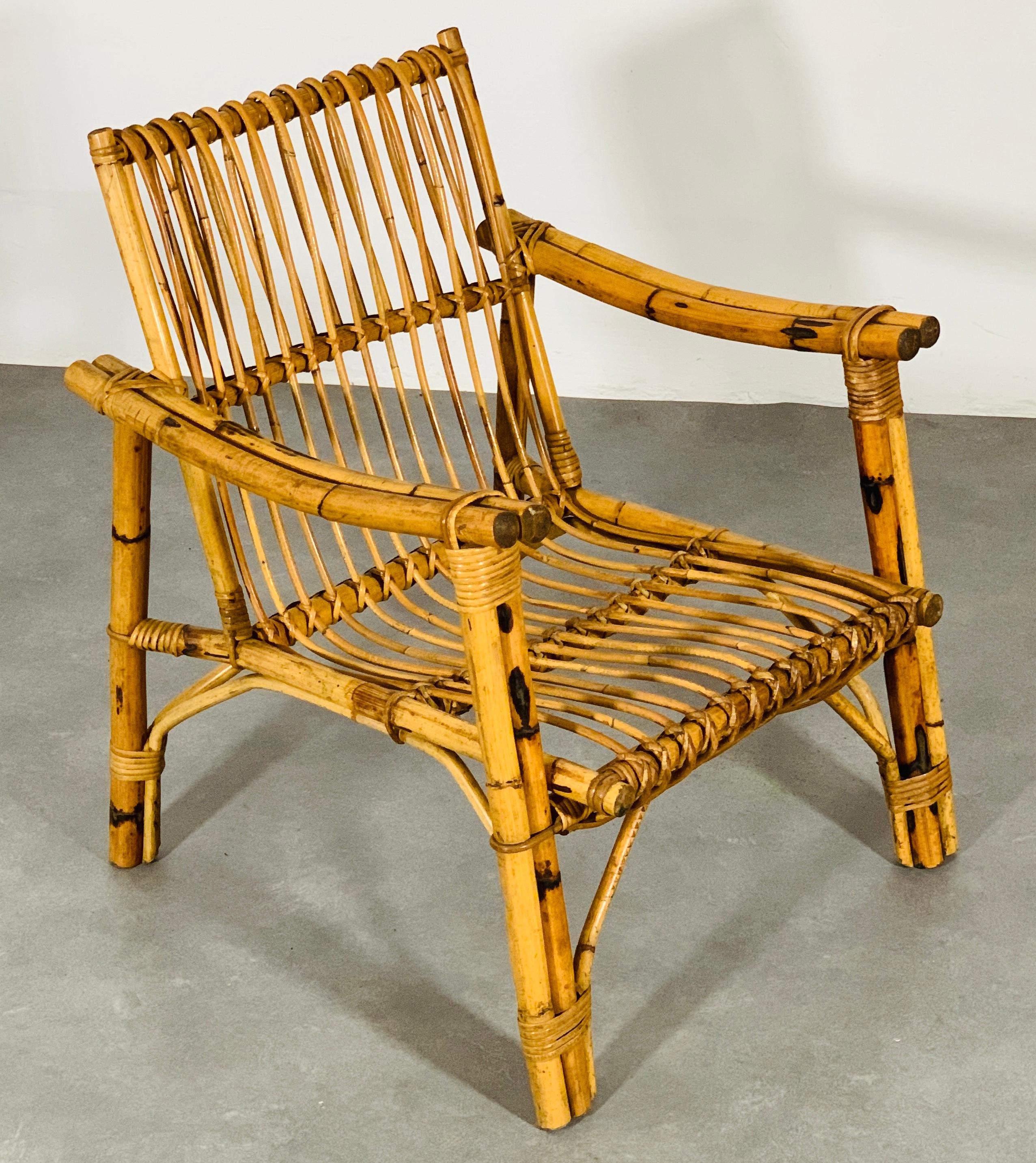 Sillones de bambú de mediados de siglo, influencias del Torii japonés. Dal Vera, Italia, años 60 Moderno de mediados de siglo en venta