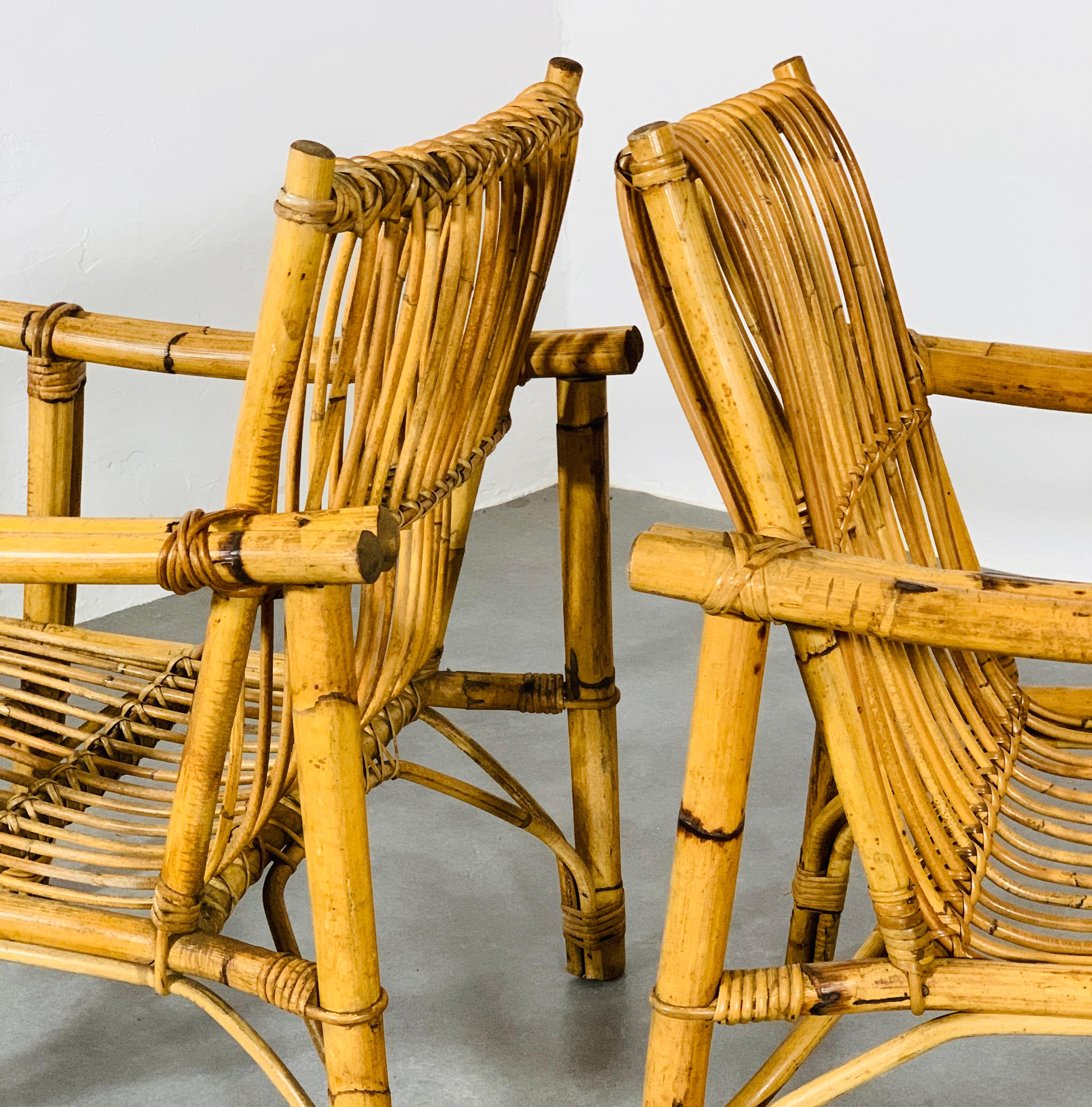 Sillones de bambú de mediados de siglo, influencias del Torii japonés. Dal Vera, Italia, años 60 en Bueno estado para la venta en CASTENRAY, NL
