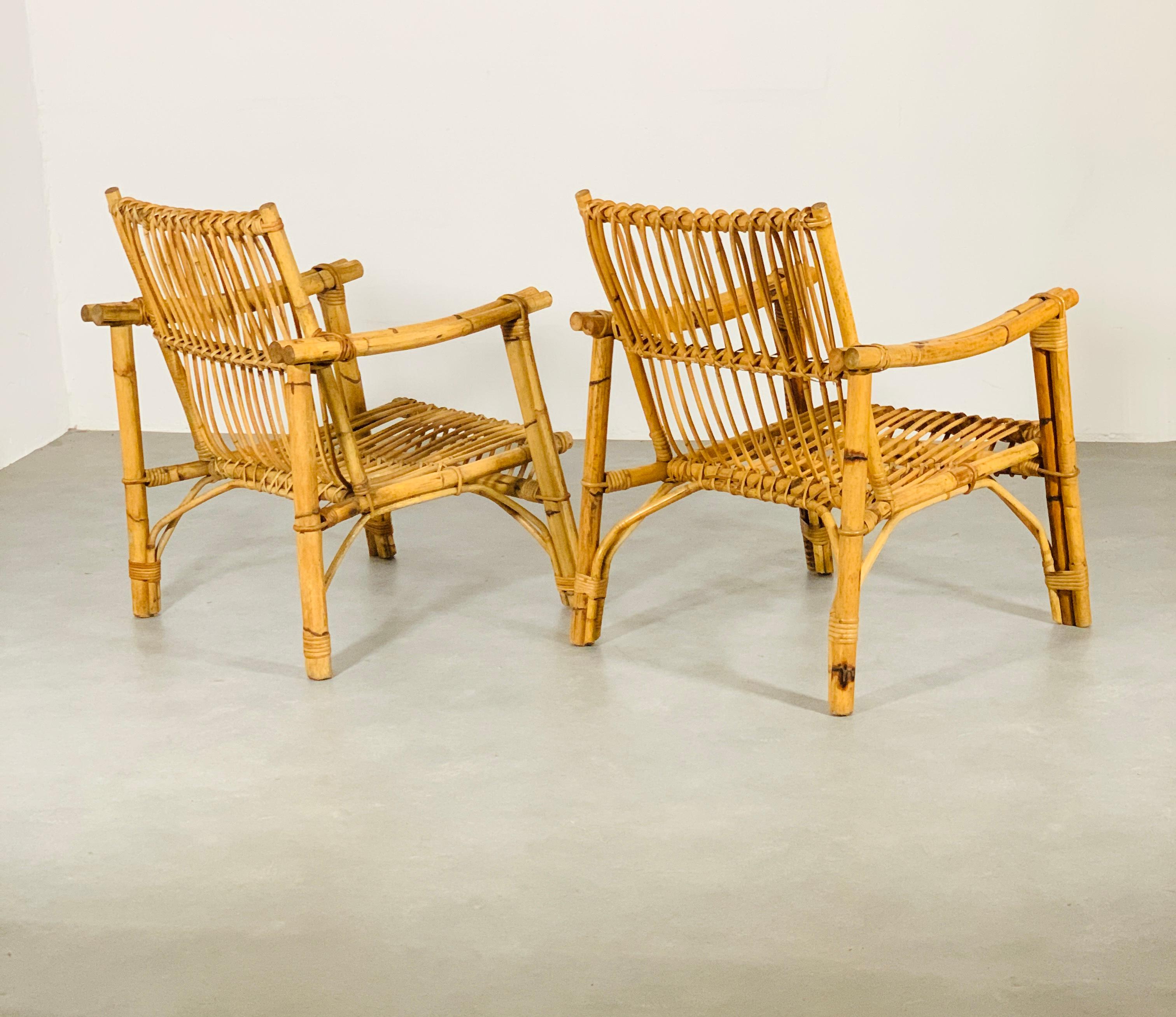 Sillones de bambú de mediados de siglo, influencias del Torii japonés. Dal Vera, Italia, años 60 Bambú en venta