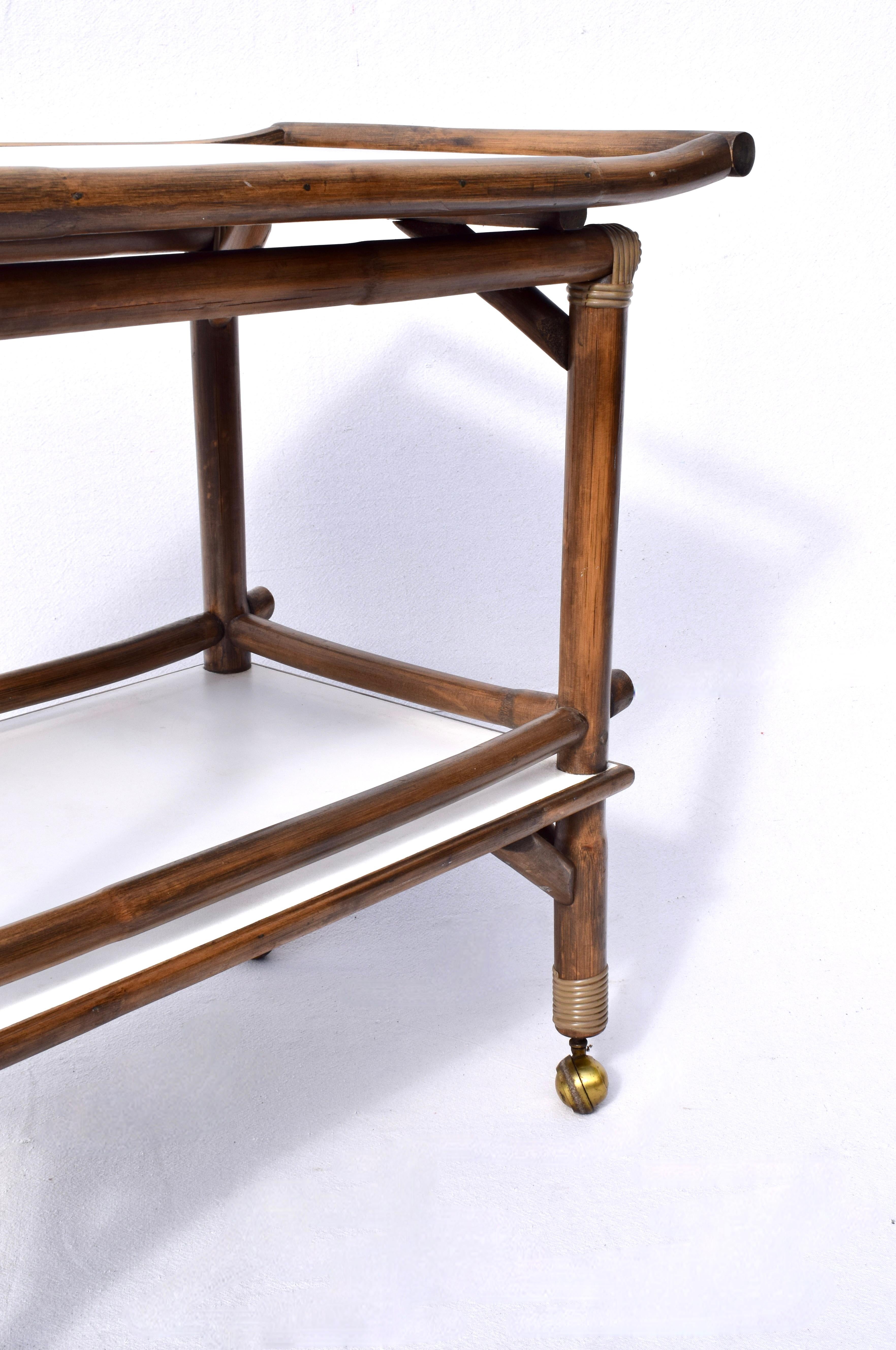 Mid Century Bamboo Bar Cart in the Manner of John Wisner for Ficks Reed For Sale 3