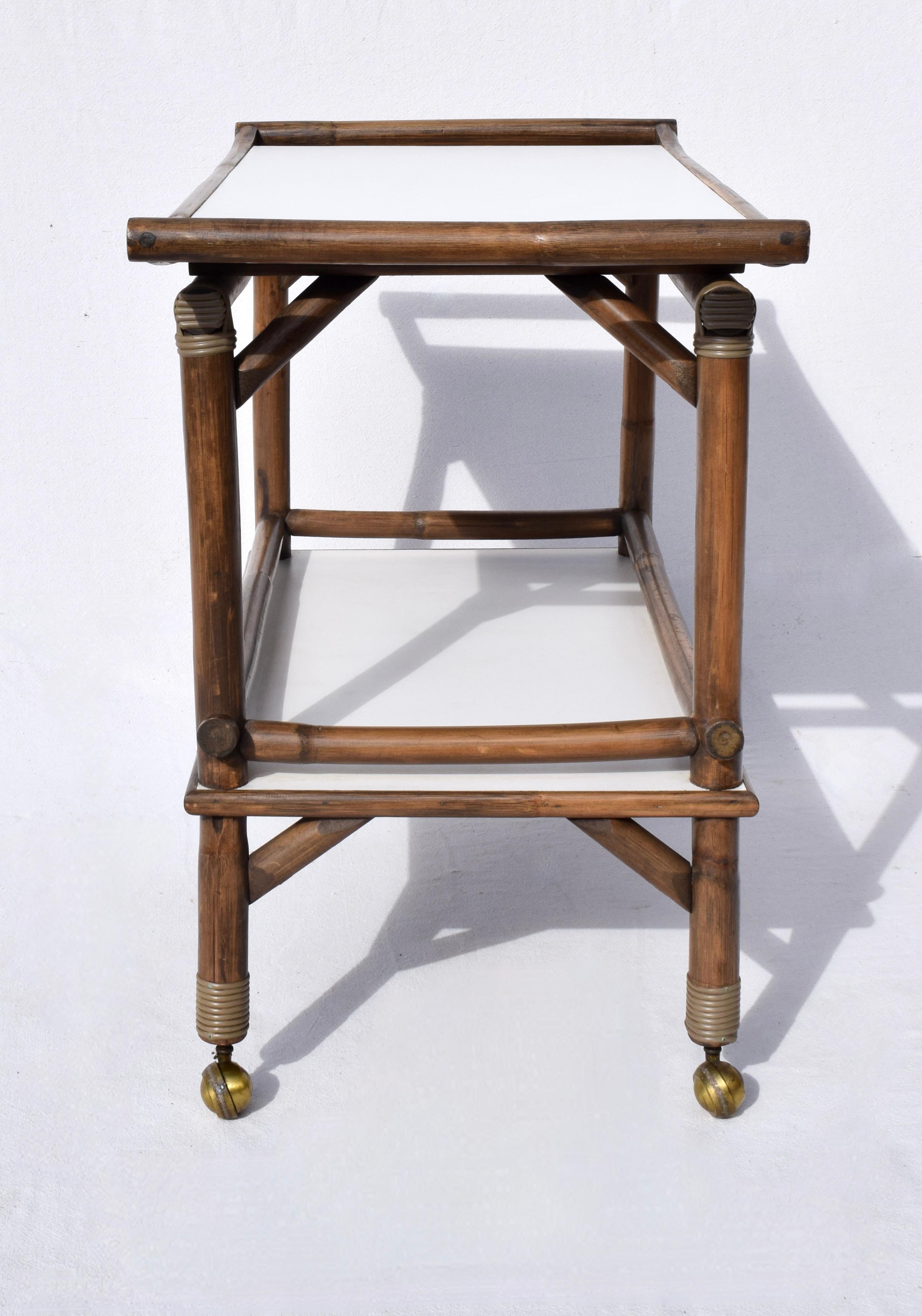 Mid Century Bamboo Bar Cart in the Manner of John Wisner for Ficks Reed For Sale 5