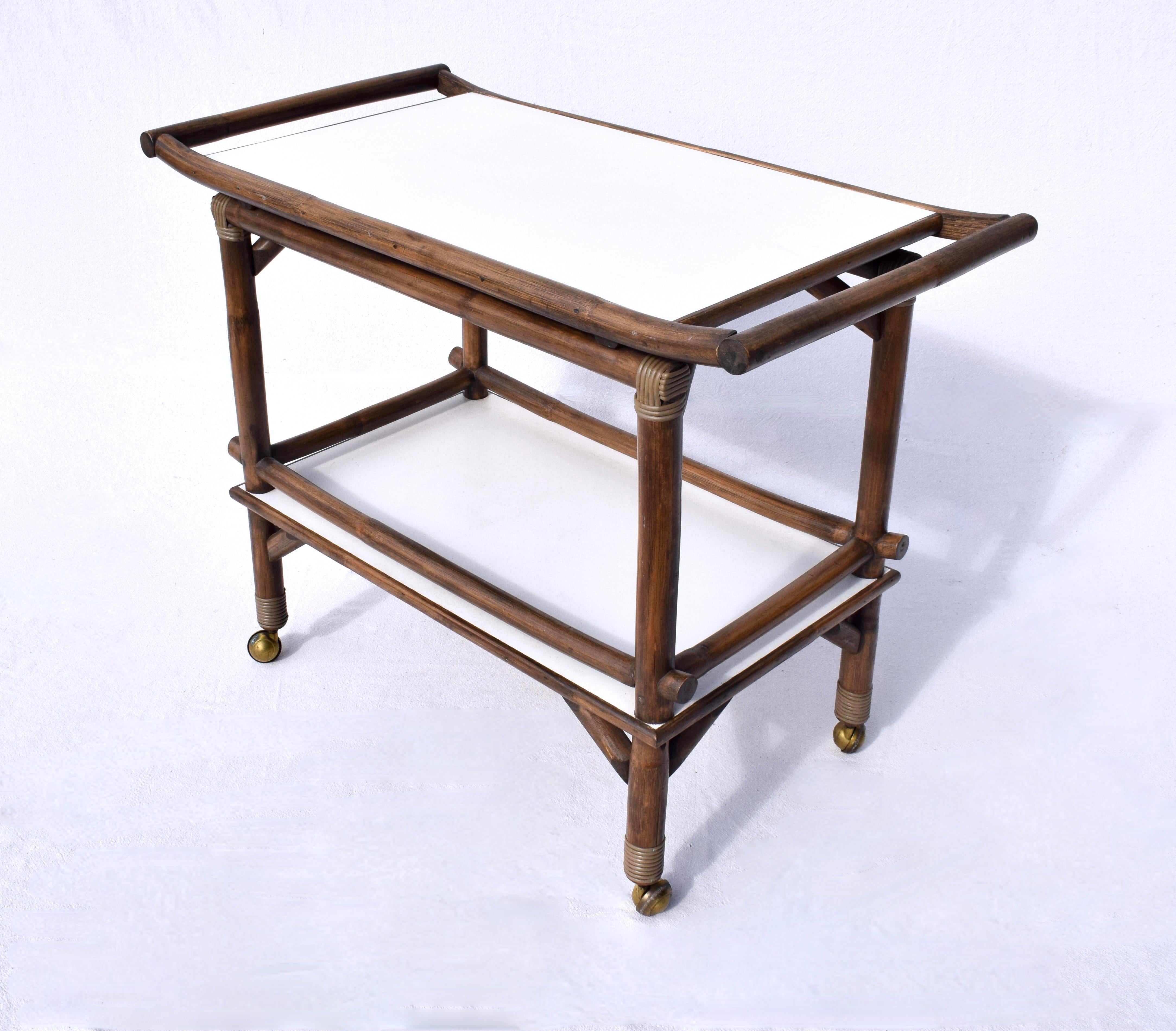 Mid-Century Modern Mid Century Bamboo Bar Cart in the Manner of John Wisner for Ficks Reed For Sale