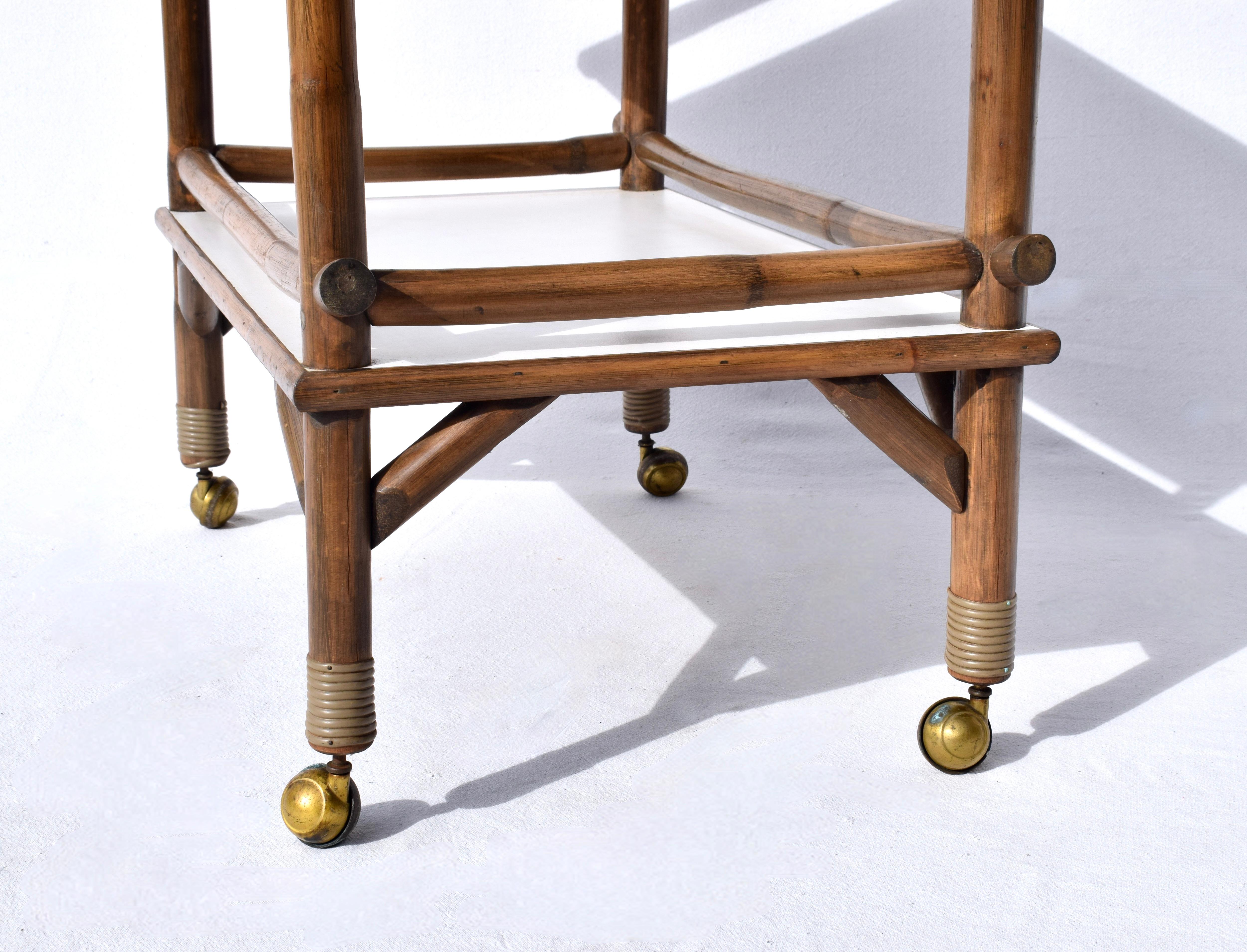 American Mid Century Bamboo Bar Cart in the Manner of John Wisner for Ficks Reed For Sale