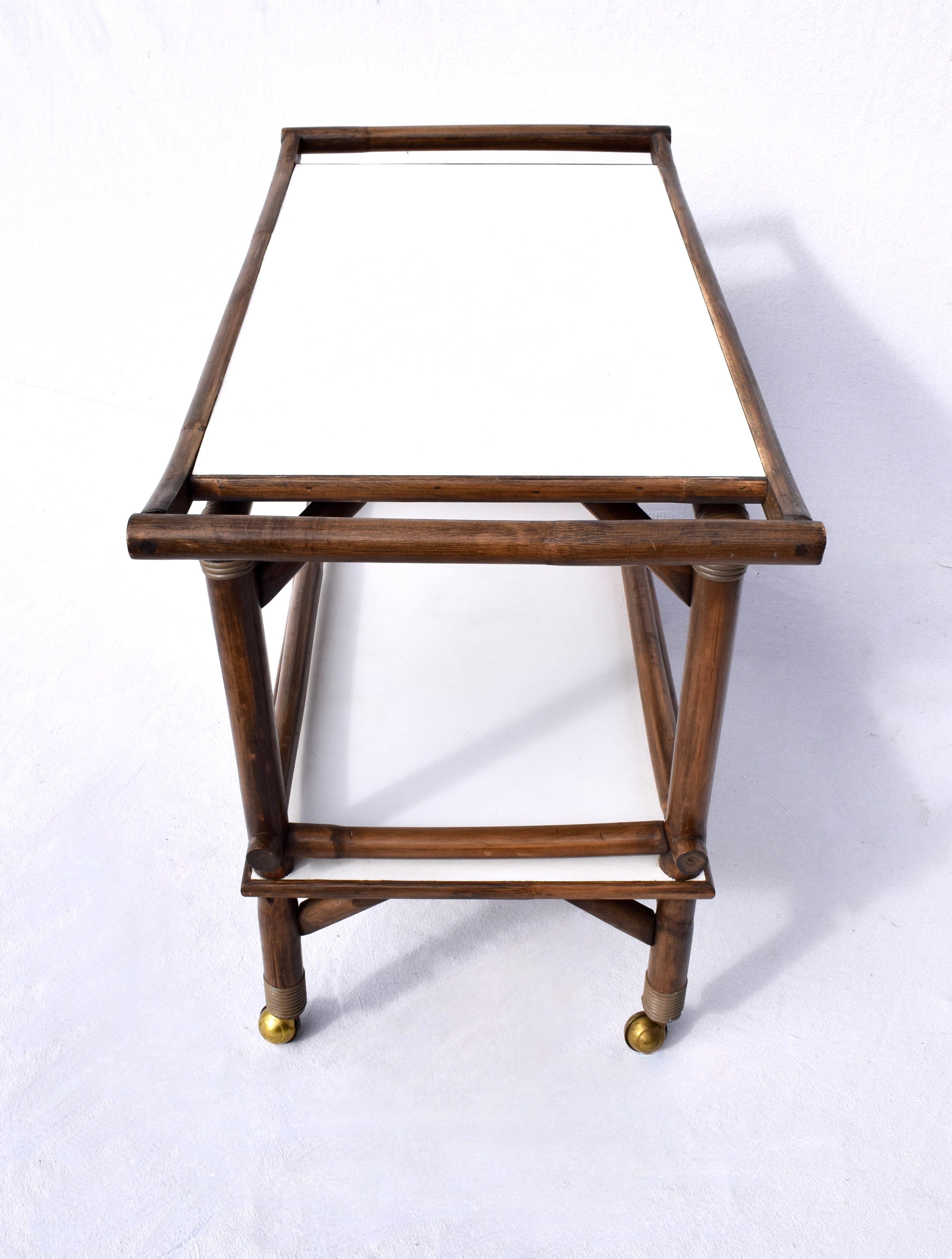 20th Century Mid Century Bamboo Bar Cart in the Manner of John Wisner for Ficks Reed For Sale