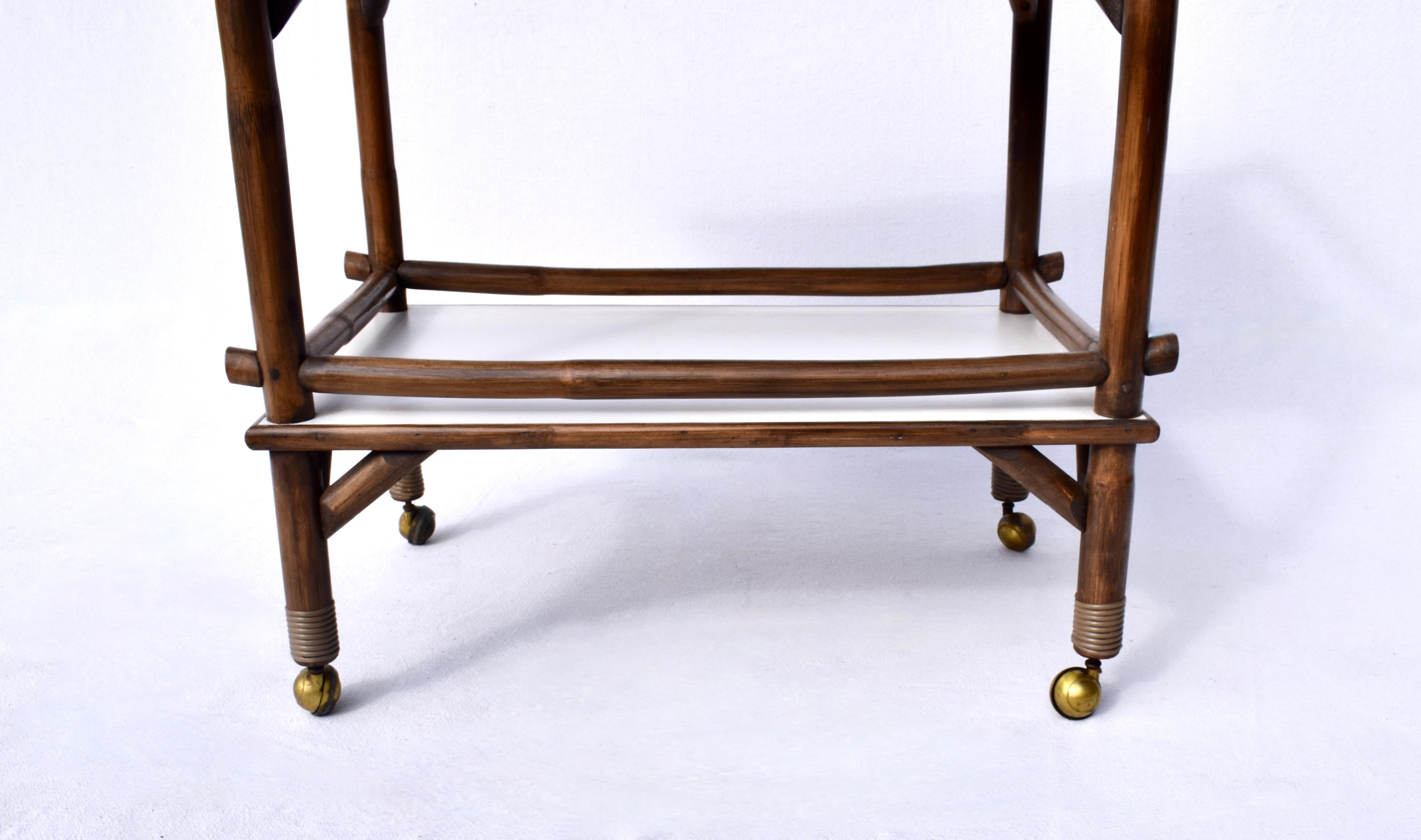 Mid Century Bamboo Bar Cart in the Manner of John Wisner for Ficks Reed For Sale 1