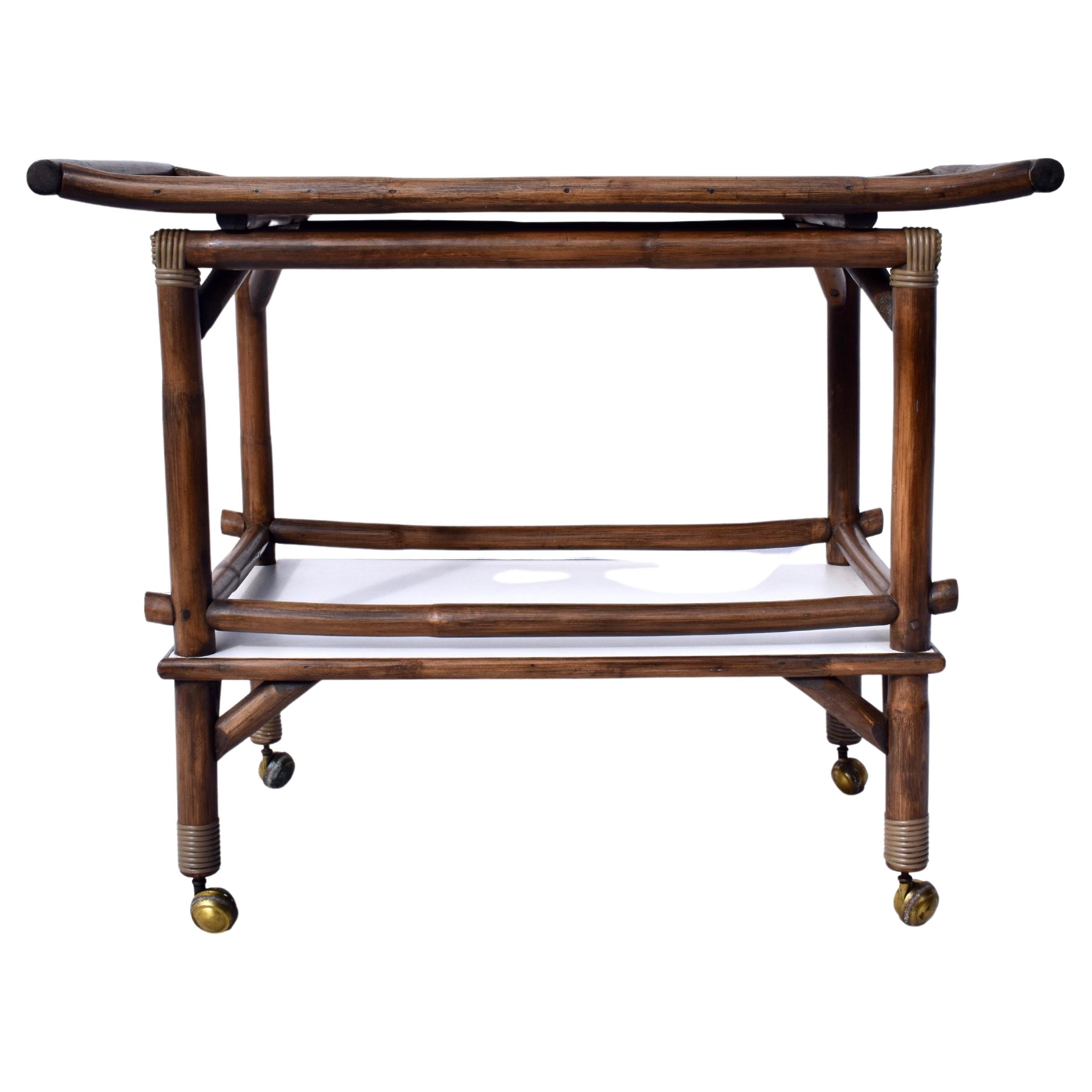 Mid Century Bamboo Bar Cart in the Manner of John Wisner for Ficks Reed For Sale