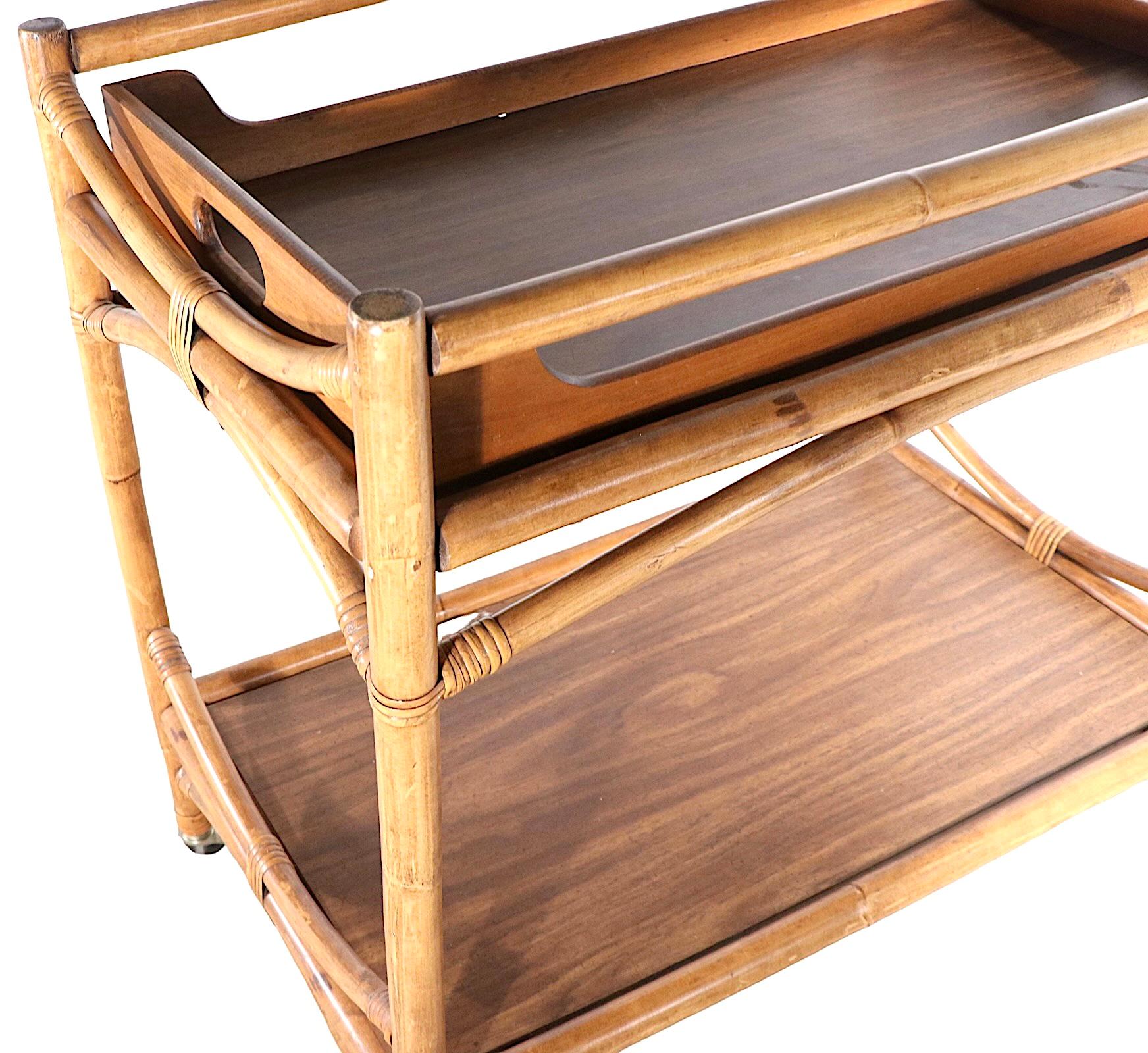 Mid-Century Bamboo Bar Serving Tea Cart with Removable Serving Tray, 1950/1960s For Sale 3